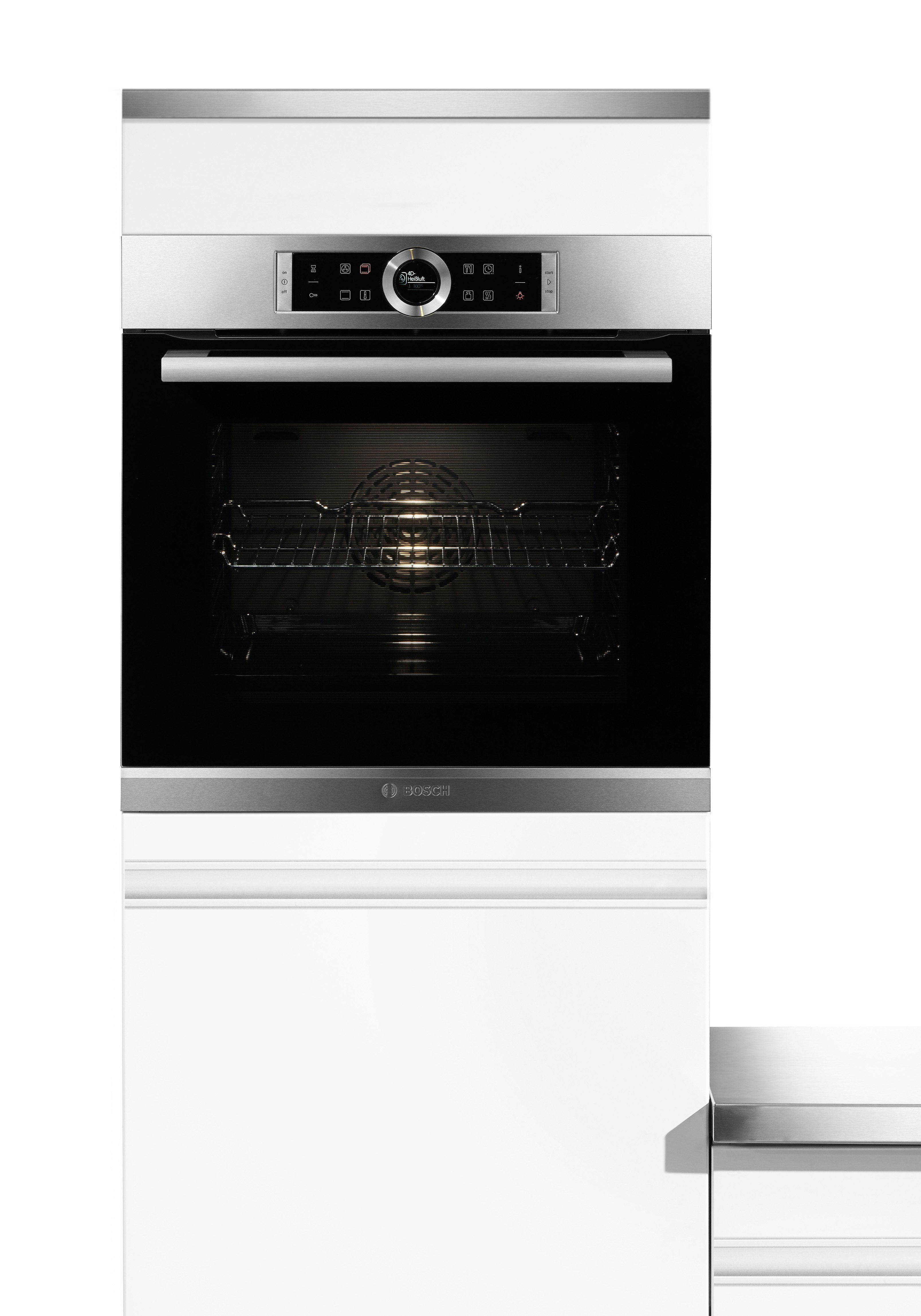 BOSCH Einbaubackofen Serie 8 HBG635B, mit Teleskopauszug nachrüstbar, ecoClean Direct, mit Pizzastufe