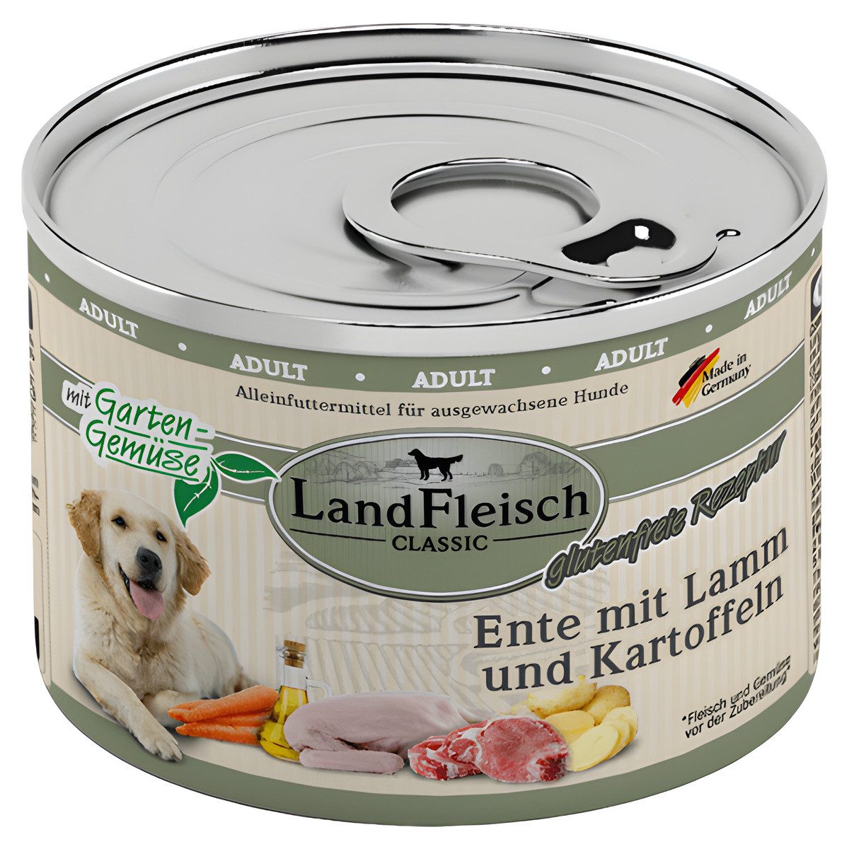 LANDFLEISCH Classic Ente mit Lamm und Kartoffeln 195 g - 6 Stück, für: Hund