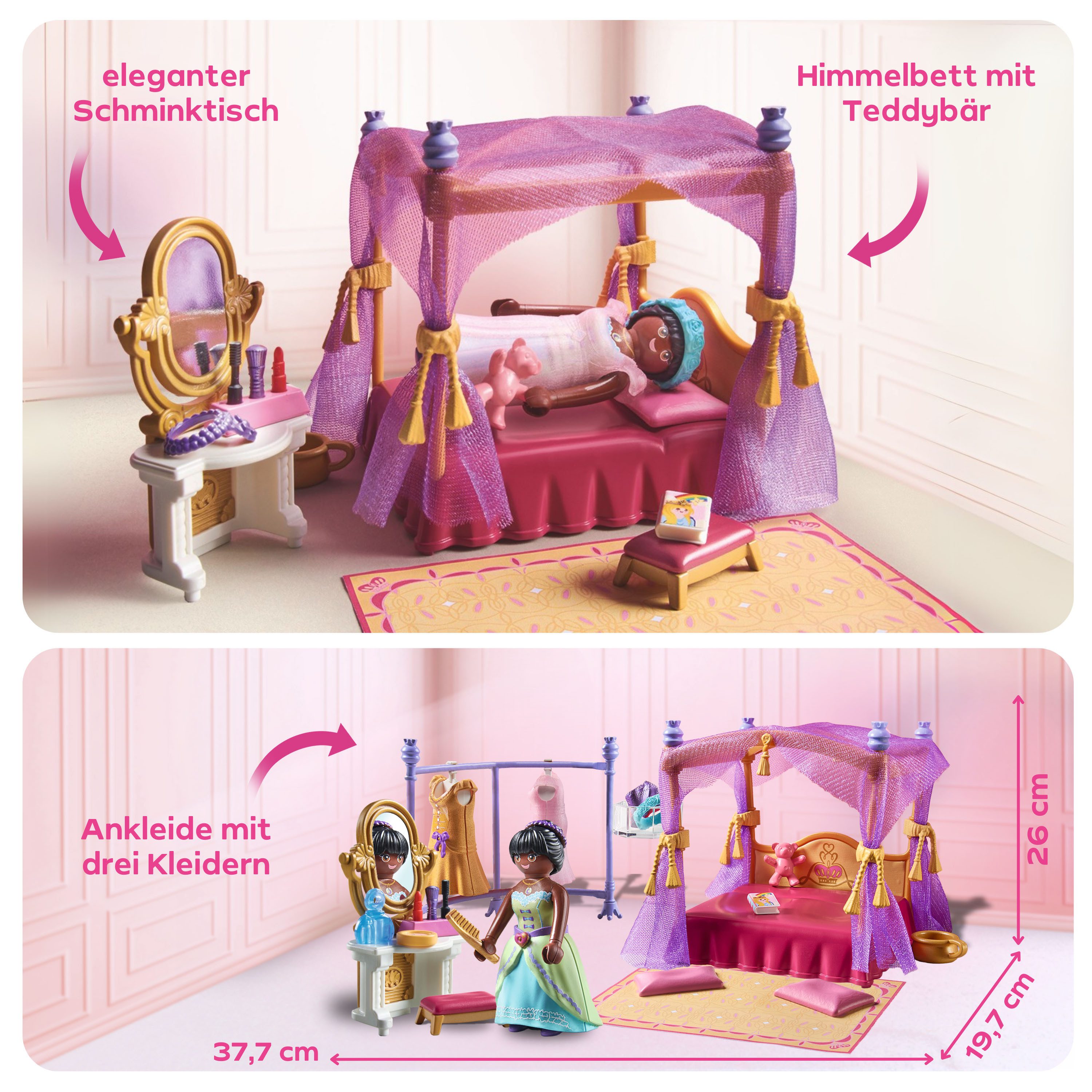 Playmobil® Prinzessinnen-Schlafzimmer mit Ankleide (71847), Princess Magic Konstruktions-Spielset, (57 St), Made in Europe – Bild 4 von 5
