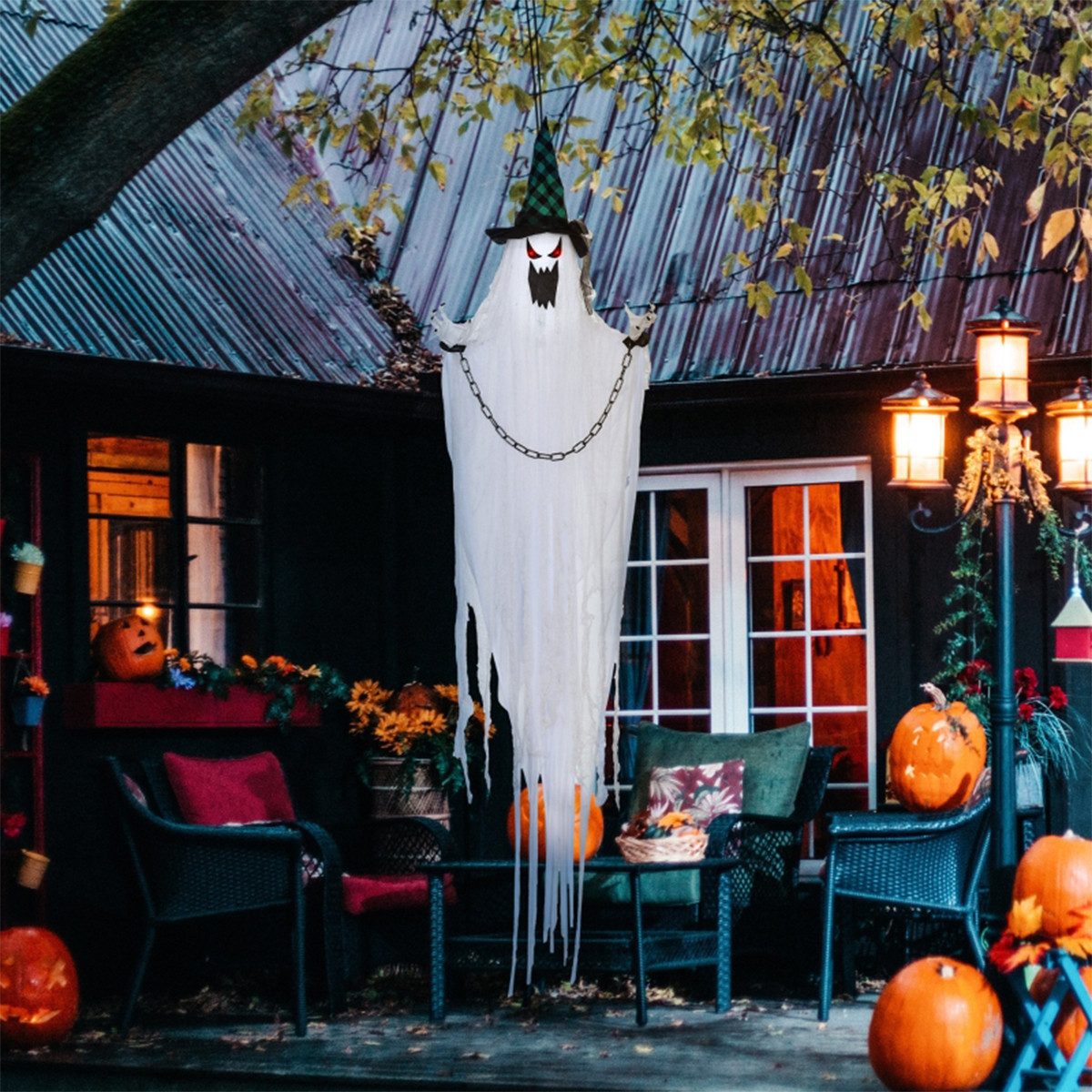 XDeer Dekofigur Geister-Dekoration für Halloween mit Grusel-Heulen und Bewegung, Halloween Deko für Kinder Garten Outdoor Party