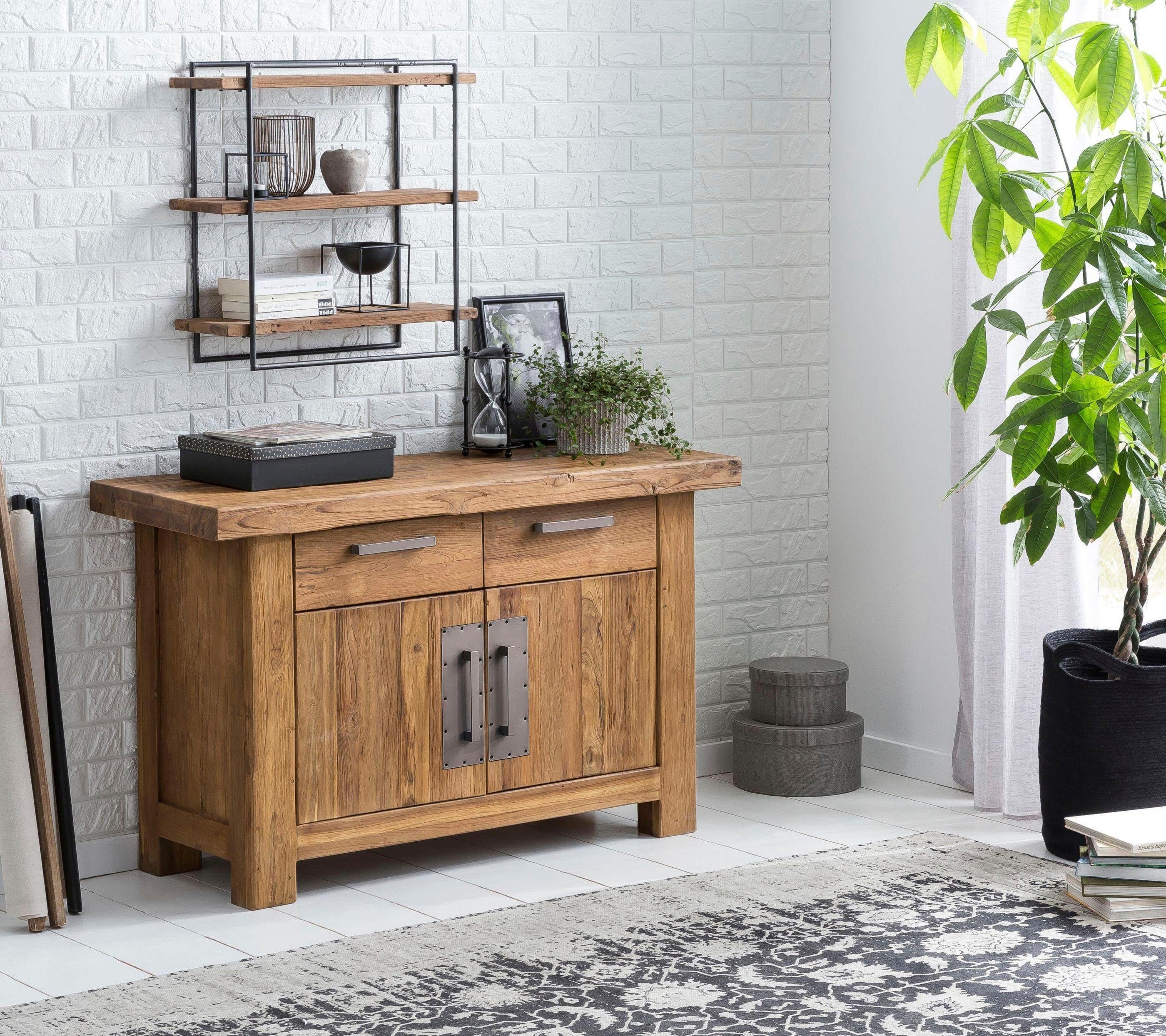 SIT Wandregal Romanteaka, aus Altholz Teak und Metall, Shabby Chic, Vintage