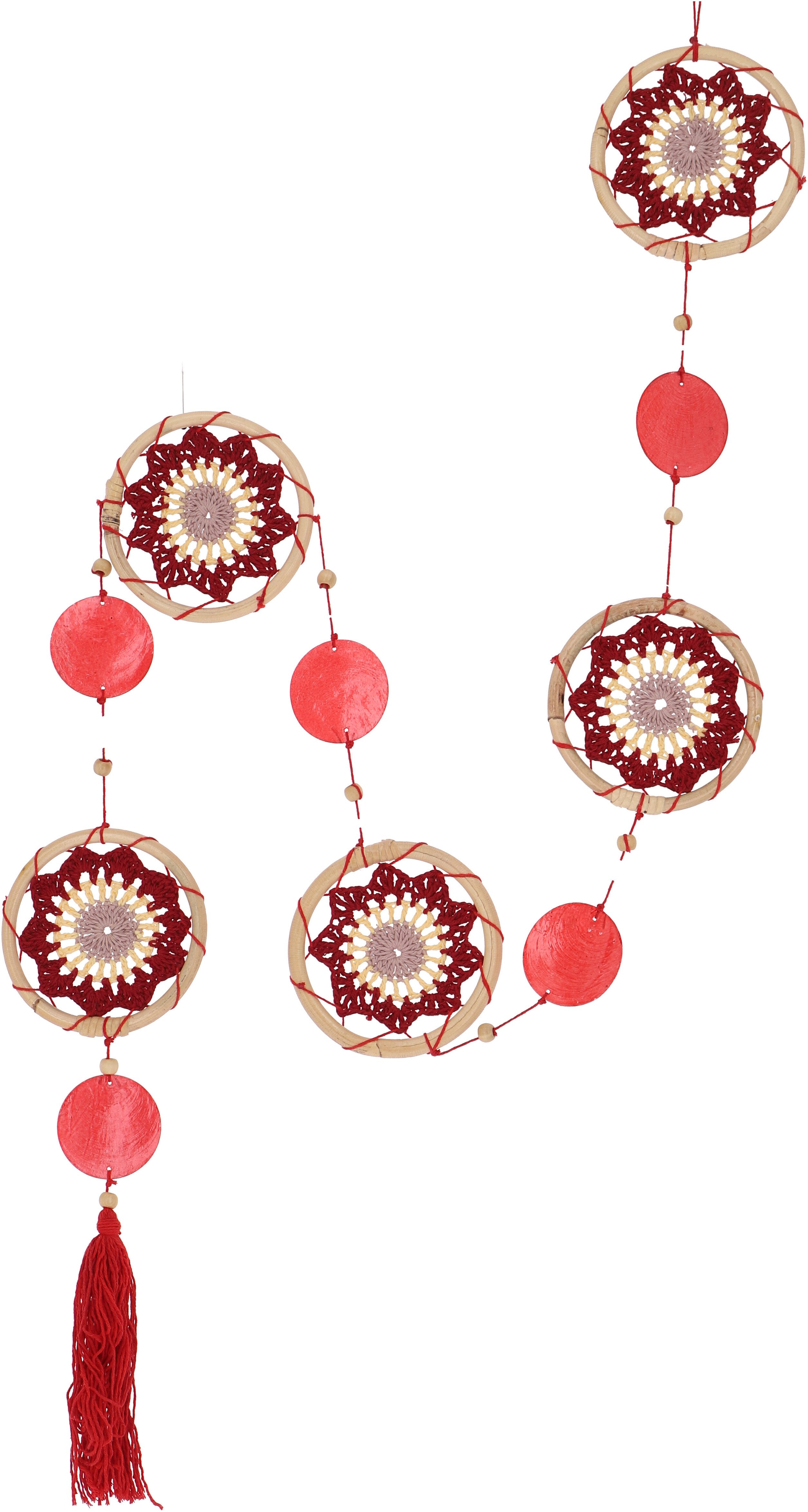 Guru-Shop Dekoobjekt Ловец сновkette, Wanddeko 140 cm - rot