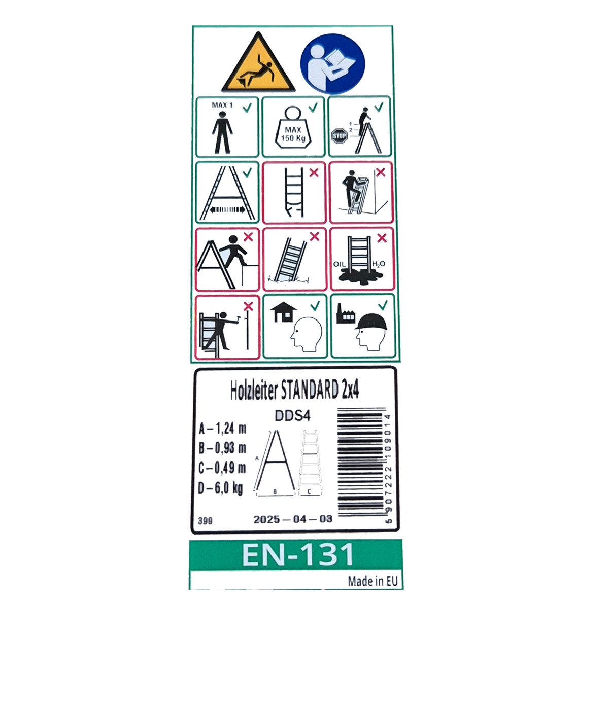 Systafex® Doppelleiter Leiter Doppelstufenleiter Stehleiter Holzleiter 2x 4 Stufen Höhe 1,25m (1-St), Haken und Sicherungsband