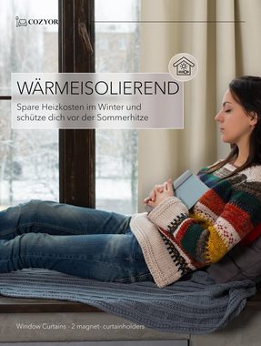 Vorhang Set mit 2x Gardine + 2x Vorhanghalter + 1x Gardinenstange ohne Bohren, Cozyor, Ösen (2 St), verdunkelnd, Mikrofaser Polyester, beige Driftwood, Raumteiler blickdicht, Thermovorhang 160x135cm inklusive Magnethaltern