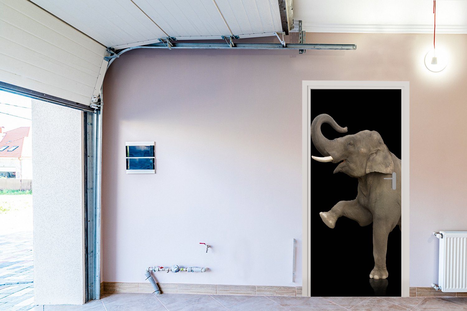 MuchoWow Matt, Türaufkleber, bedruckt, Elefant Porträt, Schwarz 75x205 Fototapete Tiere Türtapete für cm St), (1 Tür, - - -