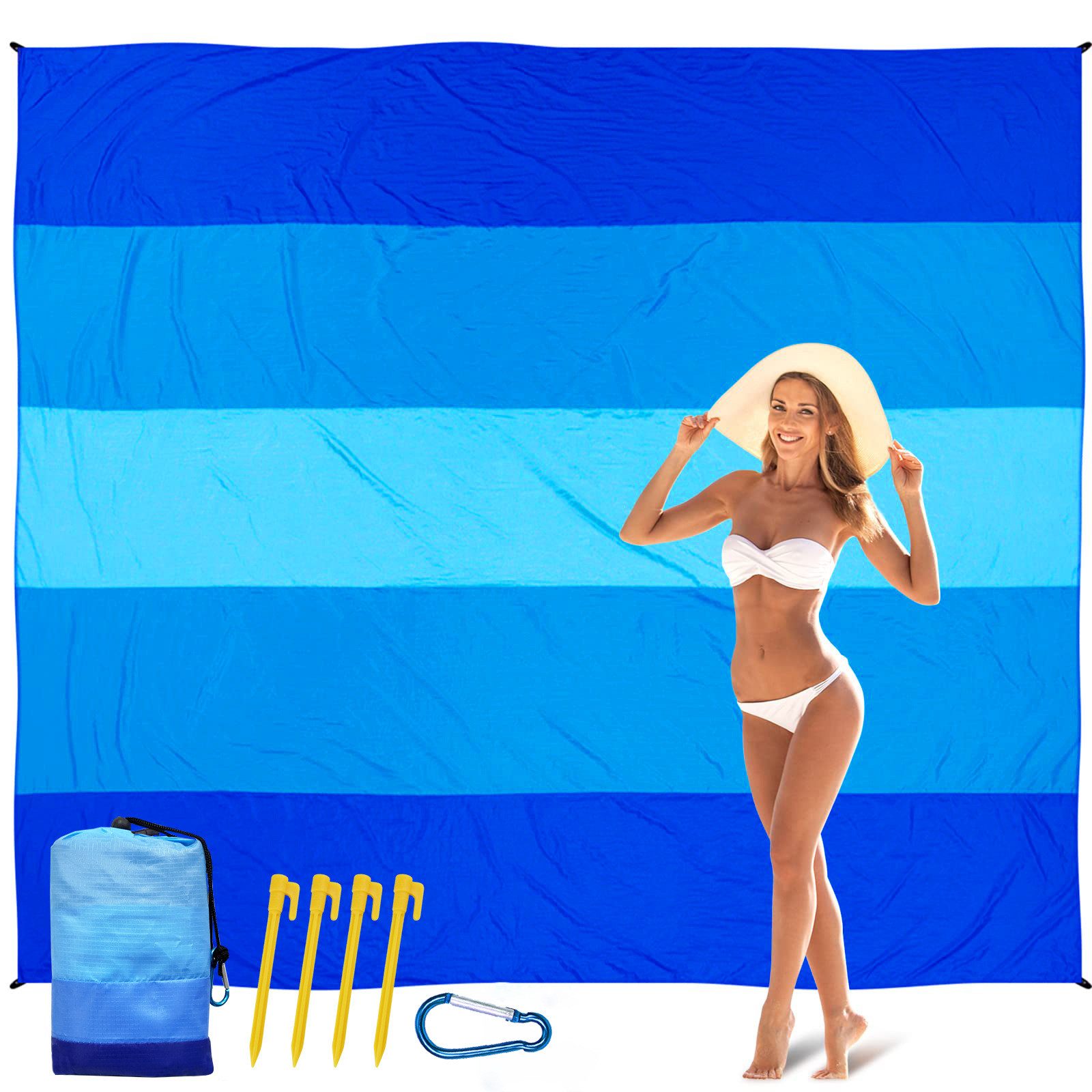 Picknickdecke Stranddecke Sandfrei Super Groß 220x210 cm, Sanddicht Wasserdicht, Agger, Weiches Bequemes Langlebiges Material, Breite Streifen