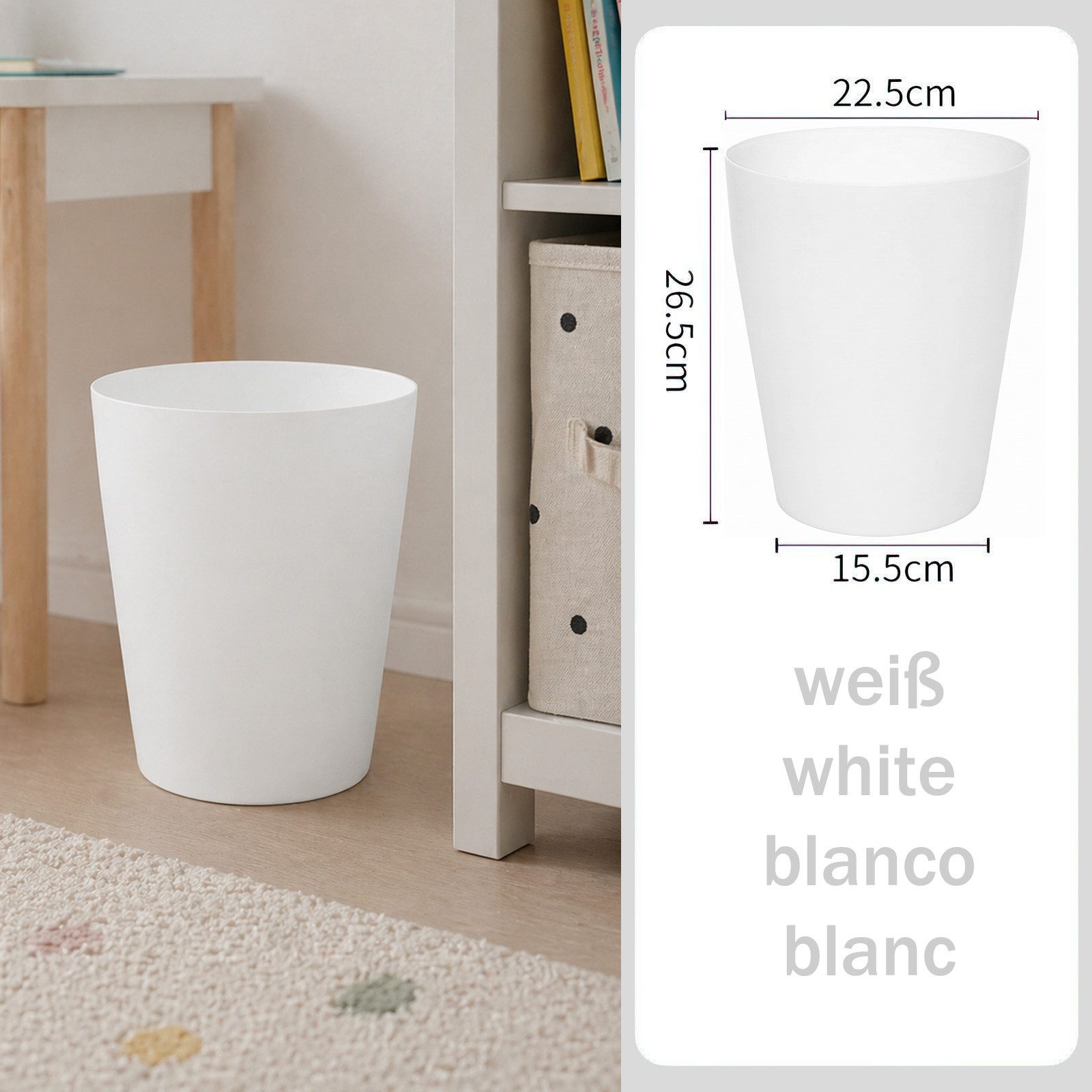 Sinoba Papierkorb rund moderner Mülleimer Papiereimer 788789, aus Kunststoff ideal für Kinderzimmer Küche Büro, 12 Liter Höhe 26,5cm