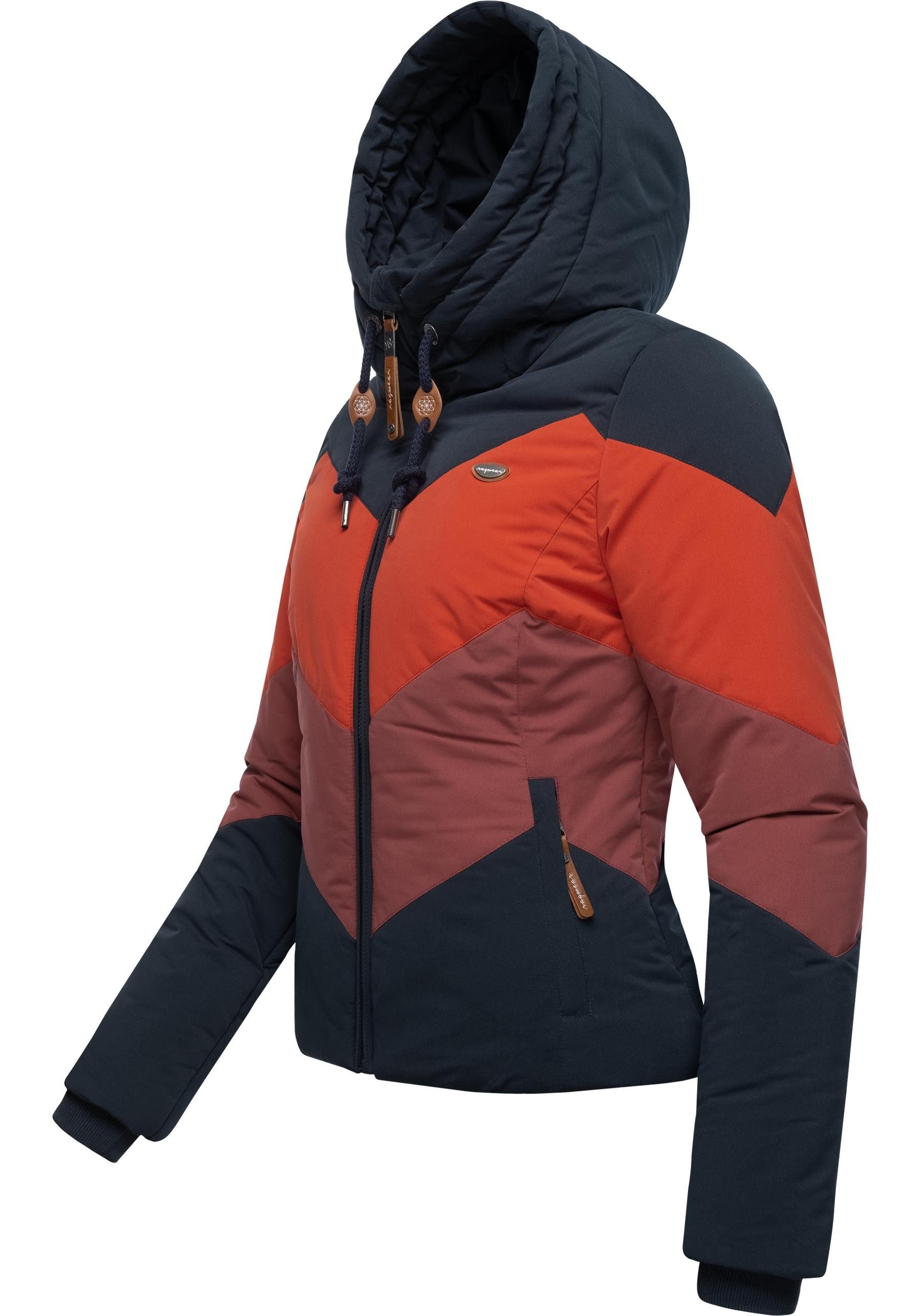 Anorak V-Steppung Kapuze Novva stylische mit Winterjacke Ragwear navy Block und