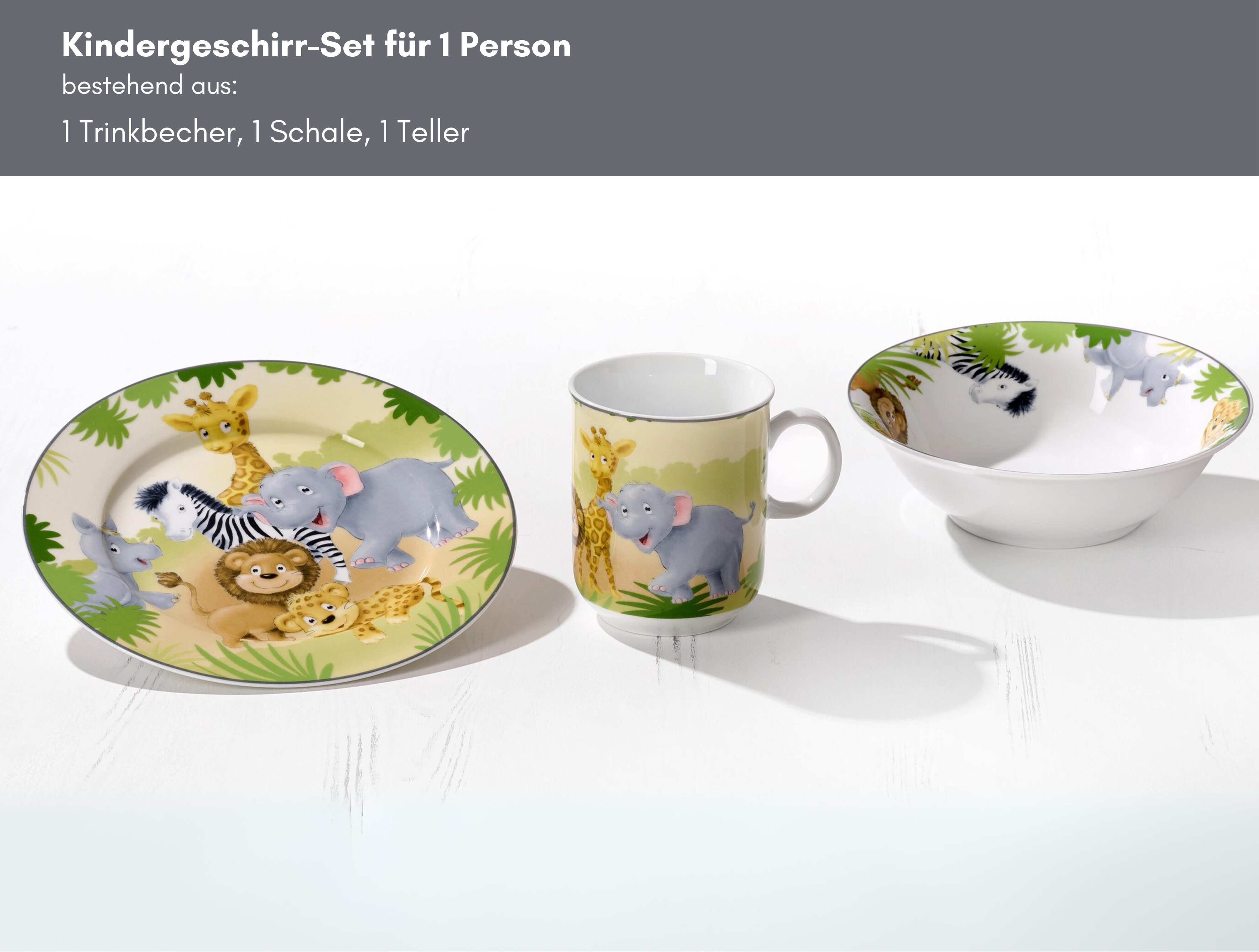 Ritzenhoff & Breker Kindergeschirr-Set Afrikatiere (3-tlg), 1 Personen, Porzellan, in Geschenkverpackung