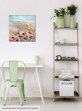KUNSTLOFT Gemälde Herbaceous Poppy 60x60 cm, Leinwandbild 100% HANDGEMALT Wandbild Wohnzimmer