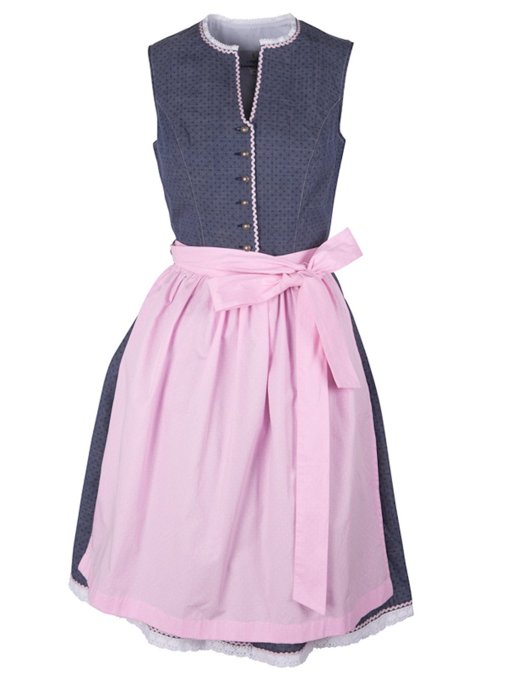 Ramona Lippert Dirndl Luisa jeansfarben hochgeschlossen Rocklänge 60 cm mit  Knopfleiste