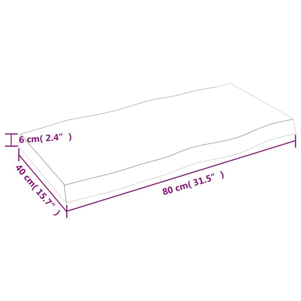 cm furnicato Massivholz Unbehandelt (1 Baumkante Tischplatte St) 80x40x(2-6)