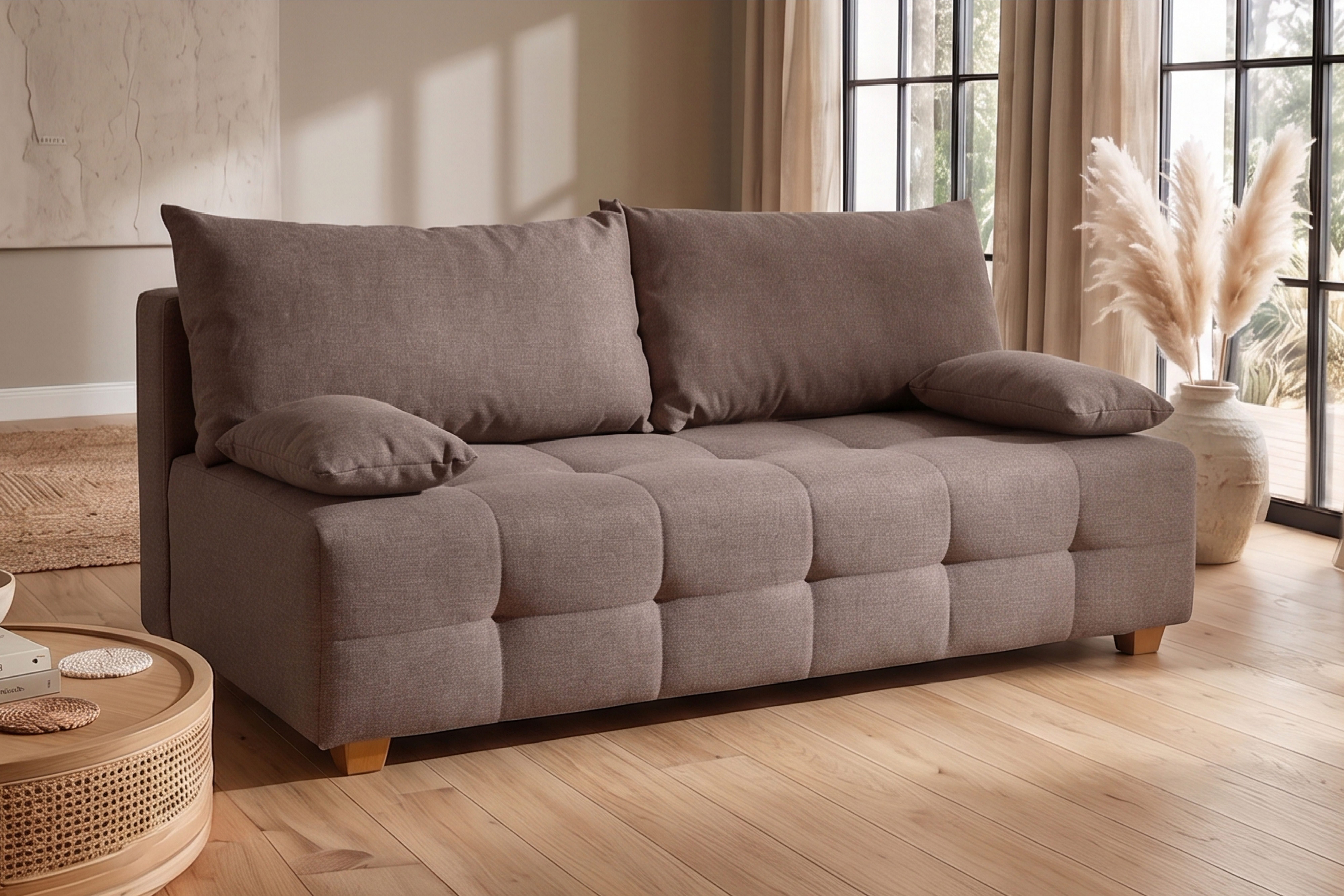 OTTO home Schlafsofa Bella, B: 196 cm, Liegefl. 145x196 cm, Schlaffunktion, Bettkasten & 2 Armlehnenkissen, Federkern