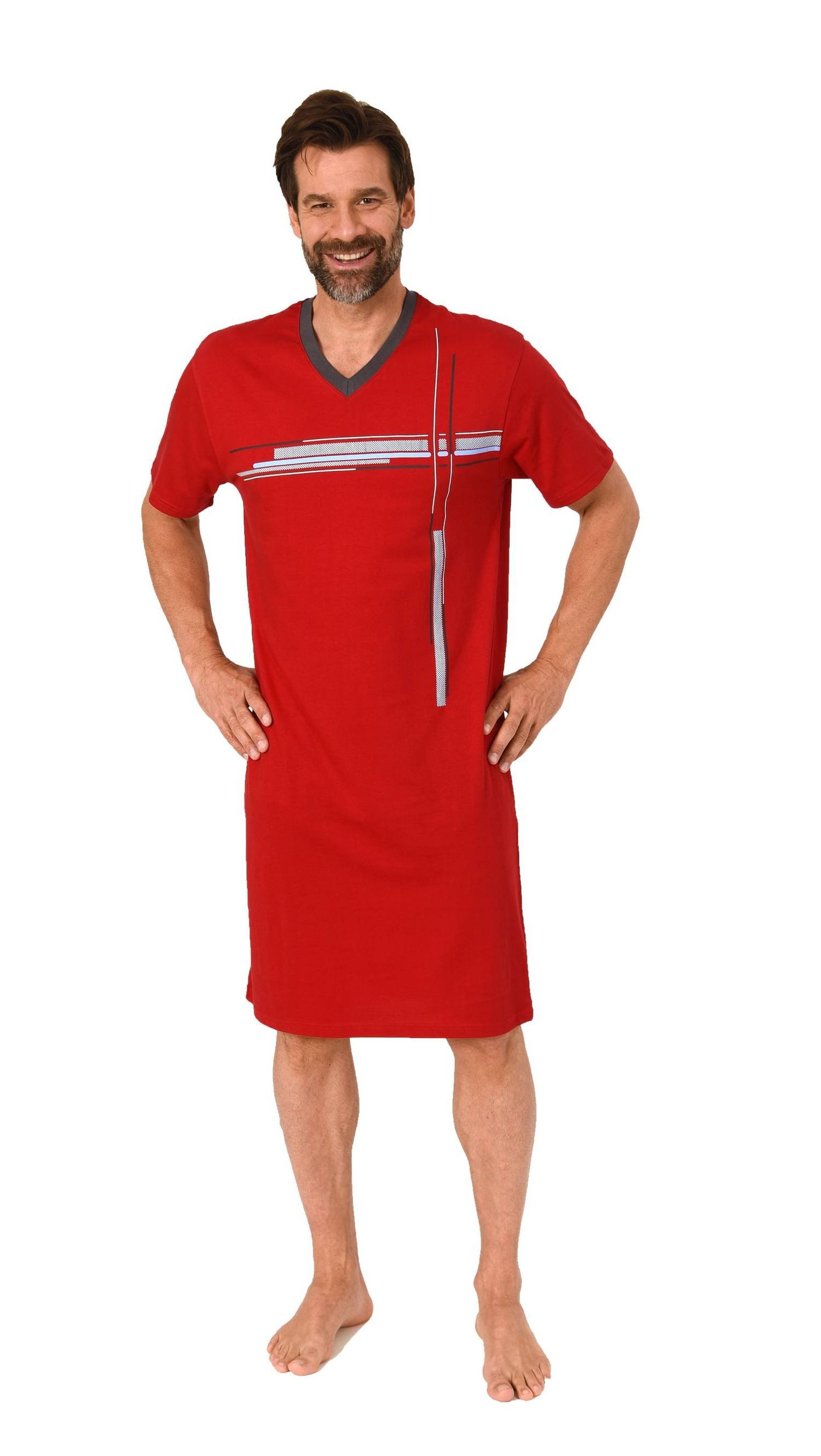 Normann Pyjama Normann Herren kurzarm Nachthemd mit eleganten Frontprint günstig online kaufen