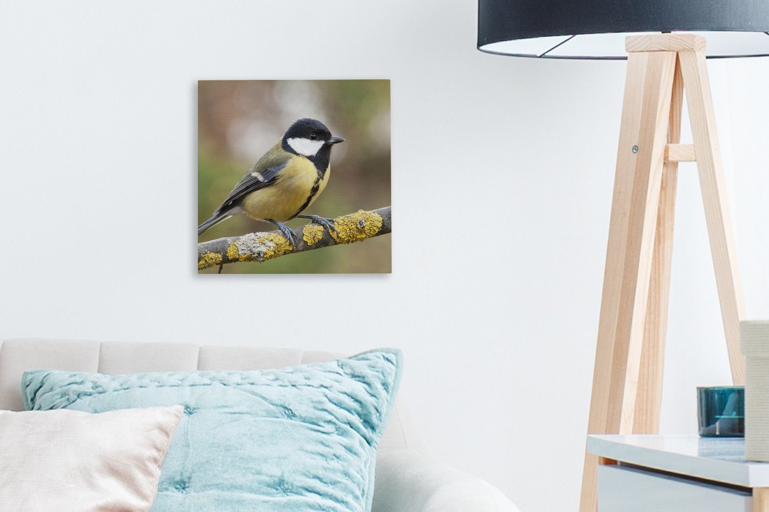 Leinwand St), für Ast Moos, Leinwandbild auf OneMillionCanvasses® mit Wohnzimmer (1 einem Bilder Schlafzimmer Kohlmeise Eine