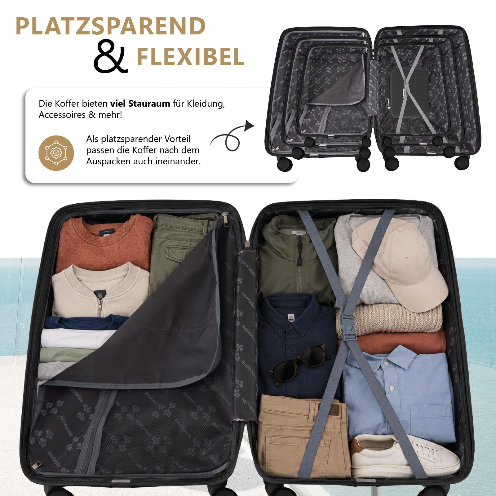 Berwin Trolleyset mit Beautycase Modell Cryta Titan Schwarz, 4 Rollen, (Set, 4 tlg., MS-19746) – Bild 4 von 5