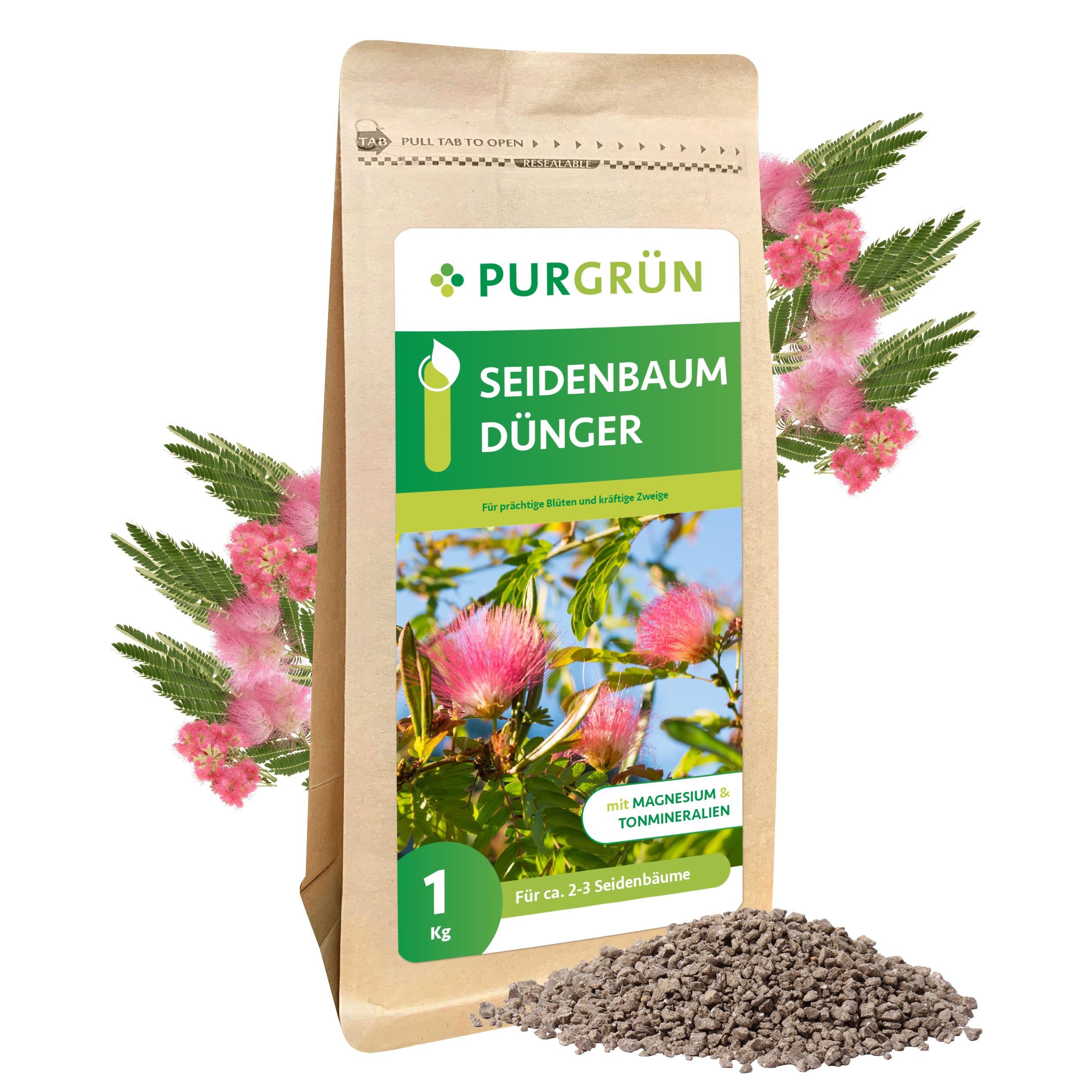 Gartendünger Purgrün Seidenbaum Dünger mit extra Magnesium und NPK 5+4+6, 1 kg