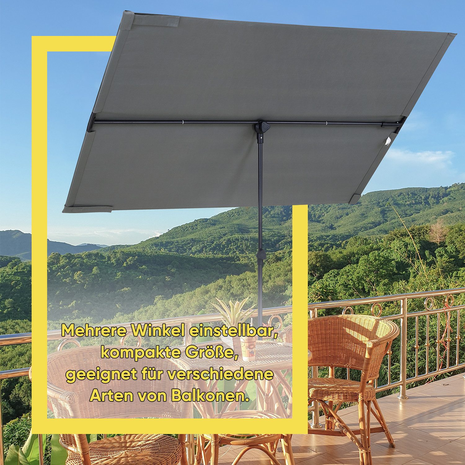 Sekey Balkonschirm 180 x 130 cm Rechteckiger Sonnenschirm Balkon, flexibler Allrounder, LxB: 180,00x130,00 cm, Drehbare Balkonblende, Sonnenschutz für Balkon und Terrasse, UV50+