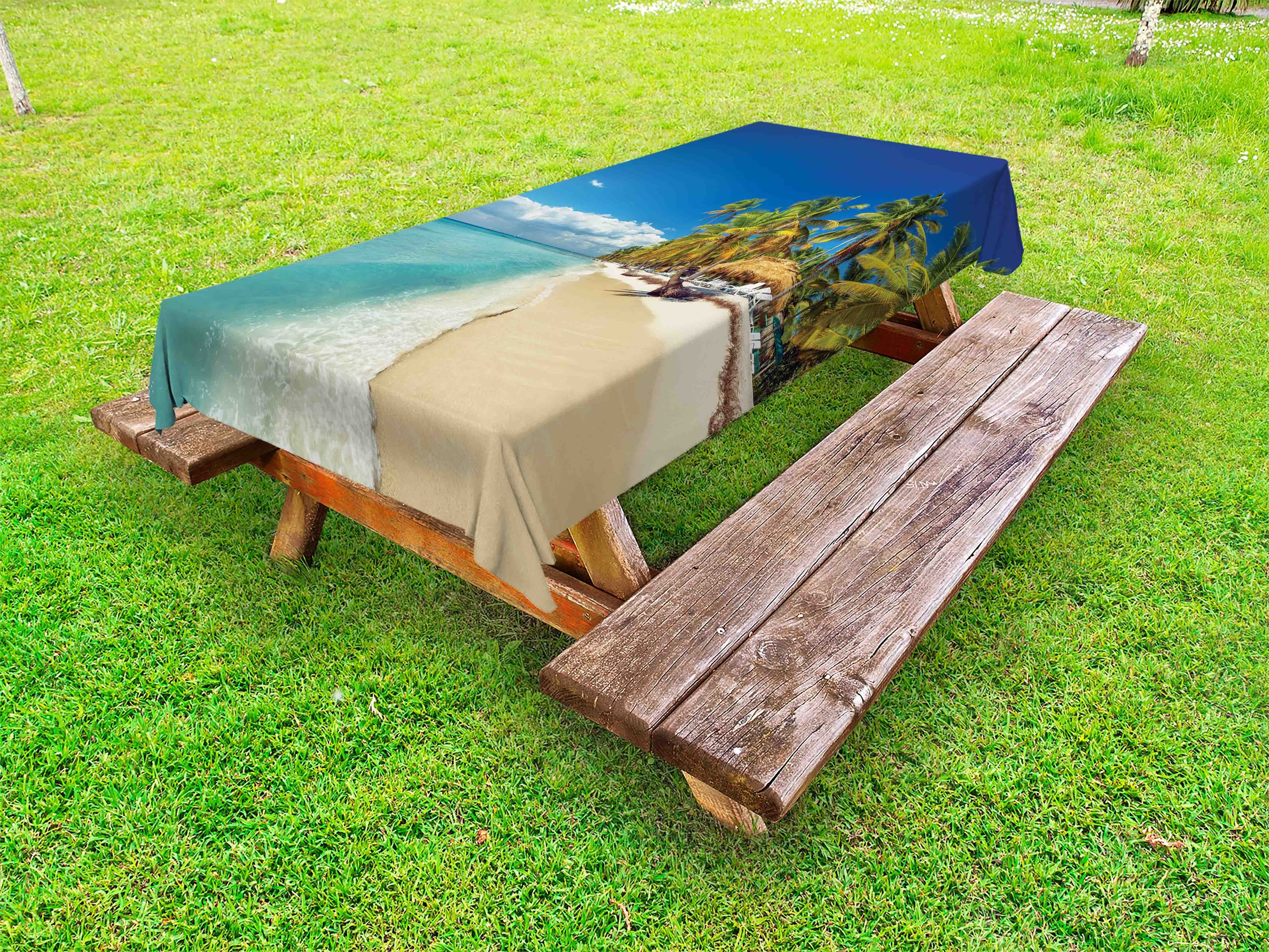 Abakuhaus Tischdecke dekorative waschbare Picknick-Tischdecke, Insel Sunny Beach auf der Insel Art