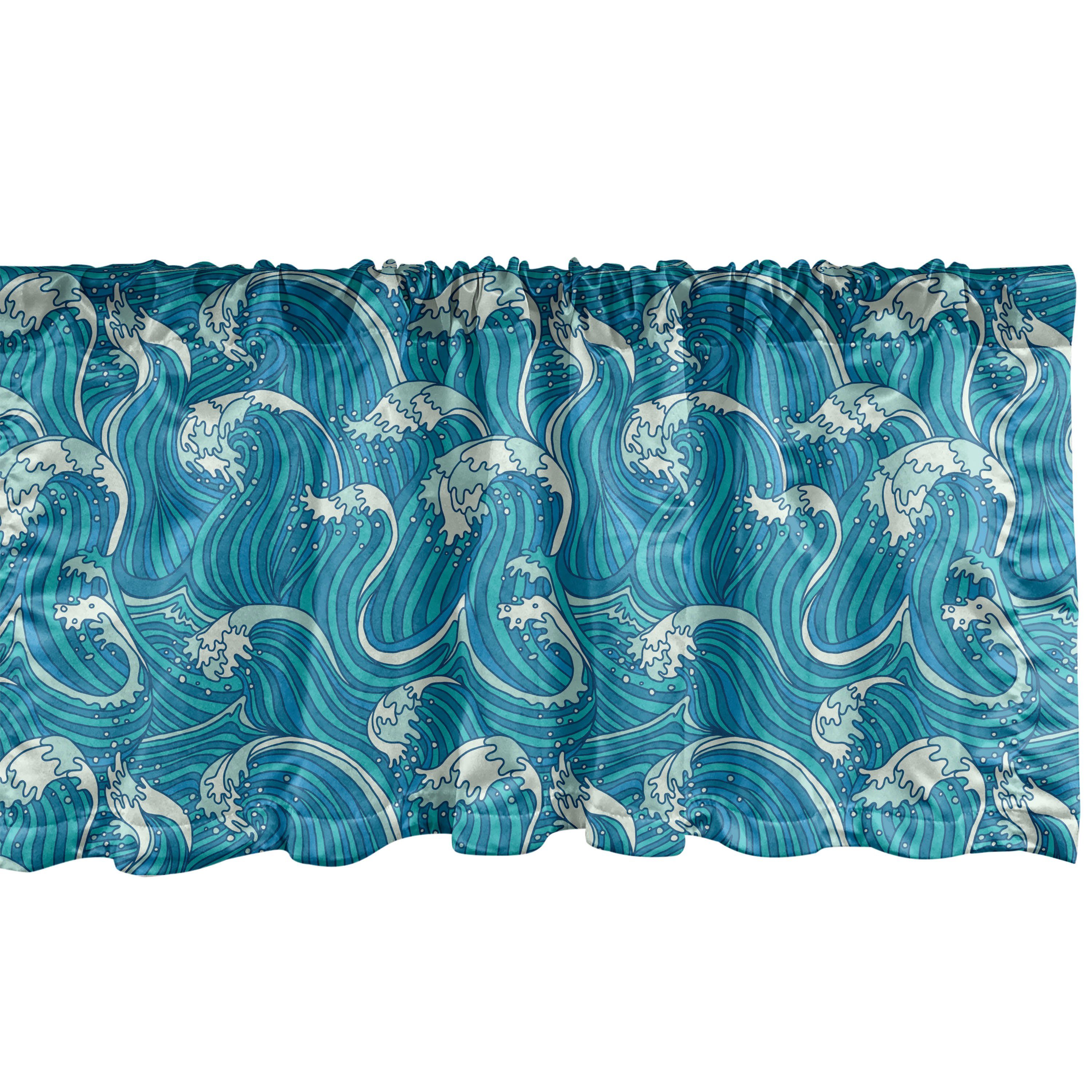 Scheibengardine Vorhang Volant für Küche Schlafzimmer Dekor mit Stangentasche, Abakuhaus, Microfaser, Meer Nautical Schäumende Linien Zeichnung