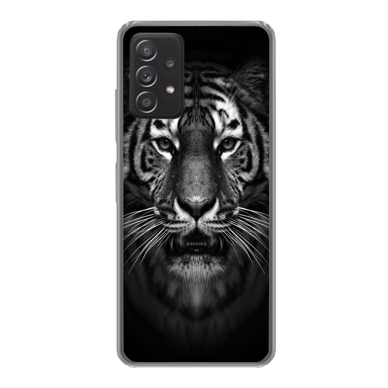 MuchoWow Handyhülle für Samsung Galaxy A33 5G Tiger - Tiere - Schwarz - Weiß - Porträt - W, Smartphone-Bumper, Print, Handy Schutzhülle Dünn