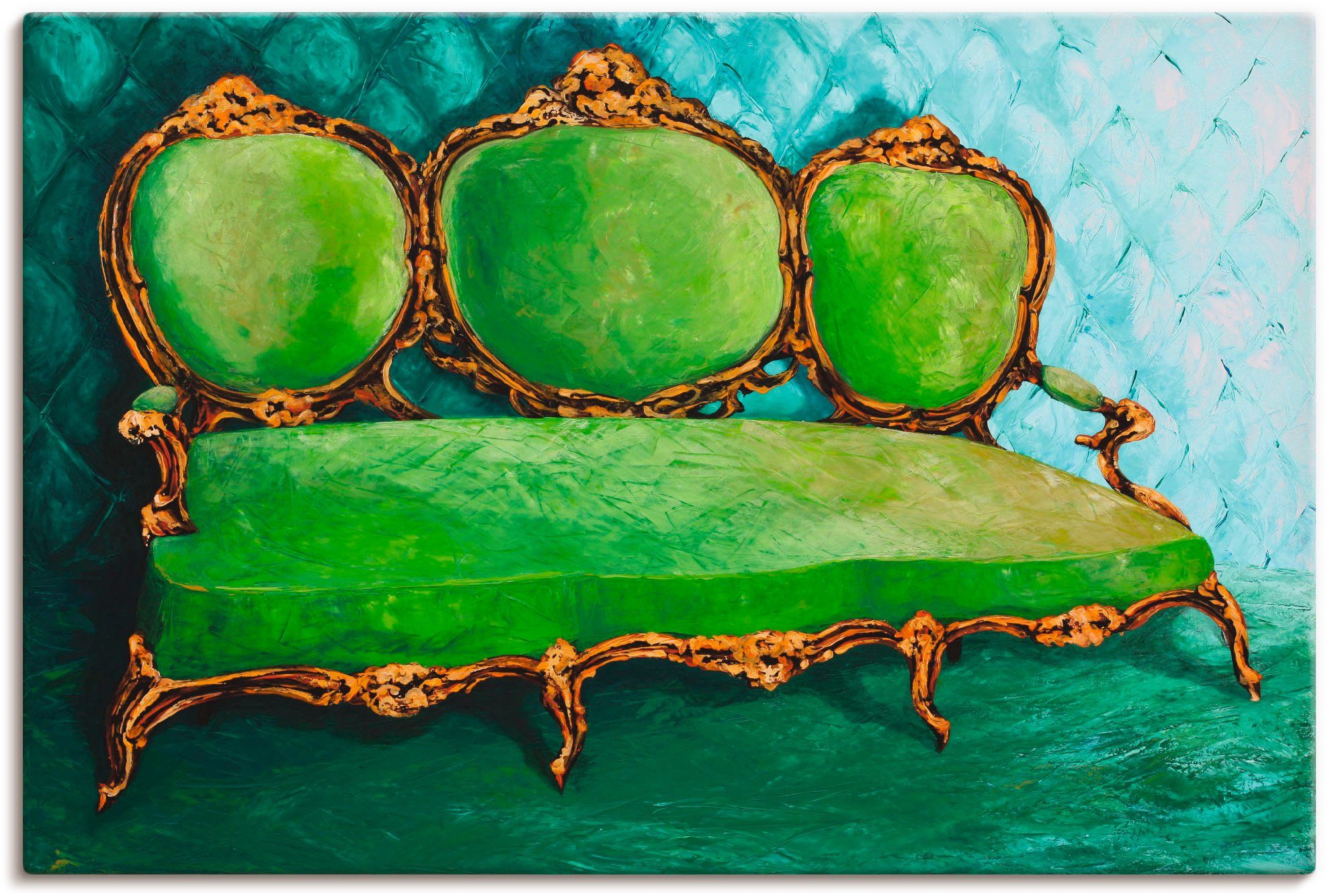 Artland Leinwandbild Sofa grün, Innenarchitektur (1 St), auf Holzrahmen gespannt