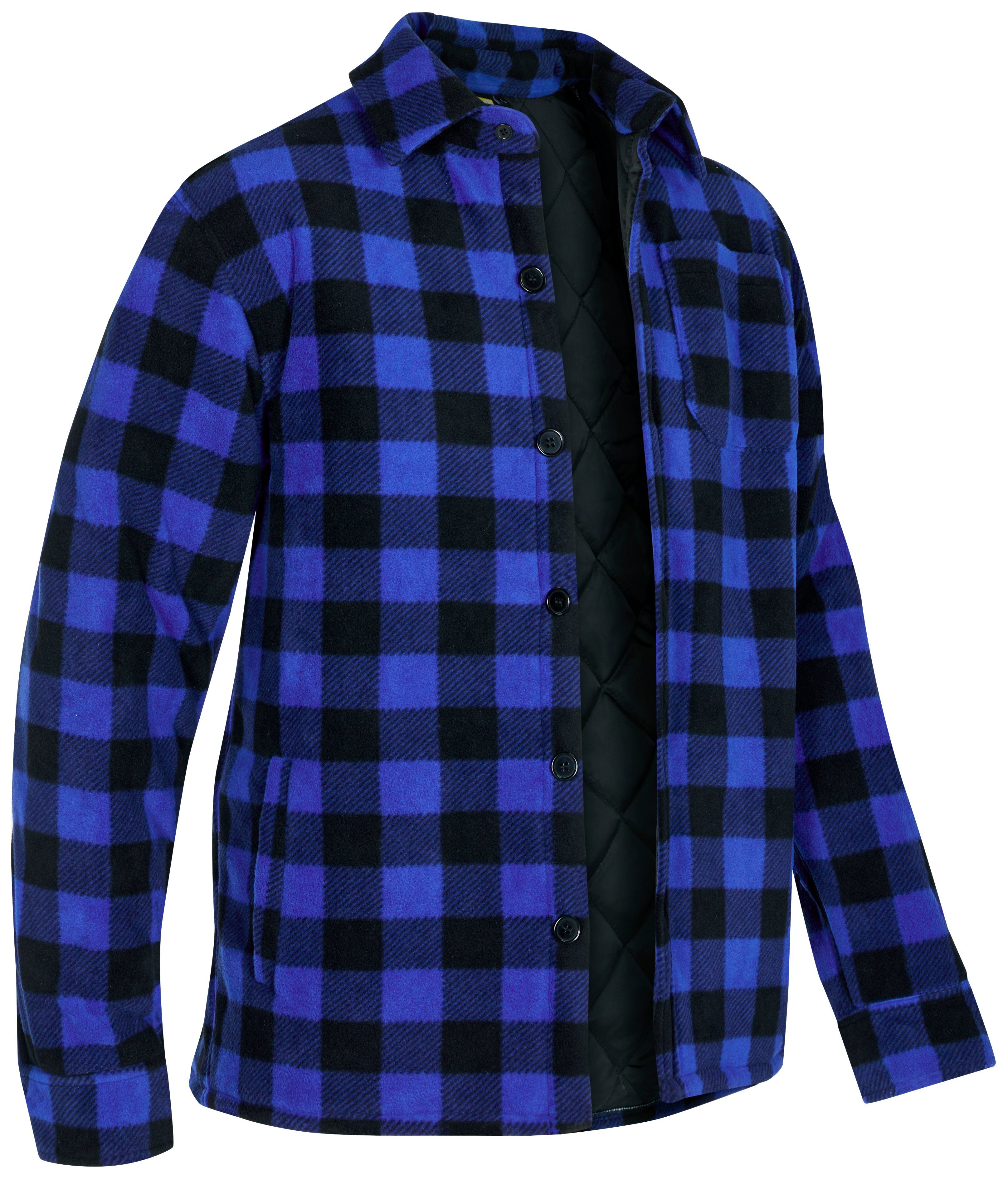 Northern Country Flanellhemd (als Jacke offen oder Hemd zugeknöpft zu tragen) warm gefüttert, mit 5 Taschen, mit verlängertem Rücken, Flanellstoff blau-schwarz | Freizeithemden