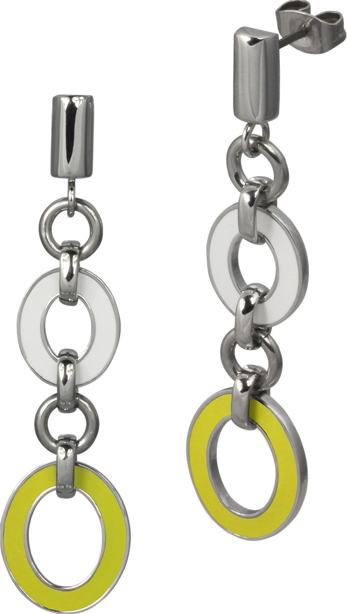 Amello Paar Ohrhänger Amello Ohrringe Edelstahl Ohrhänger Oval (Ohrhänger), Damen Ohrhänger Oval Edelstahl stahlfarben, gelber, weißer Emaillelack