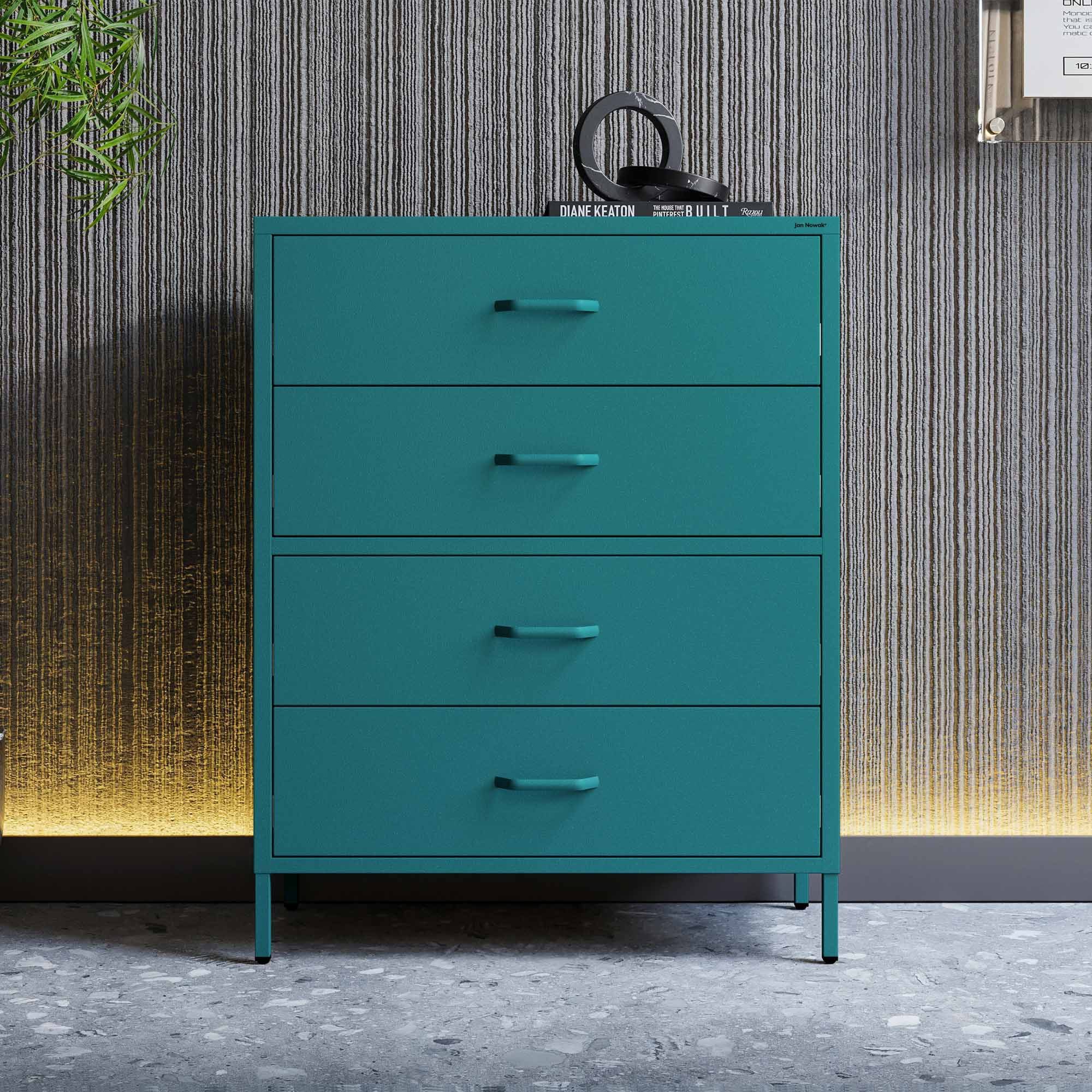Jan Nowak Kommode CARLA Kommode Metall Stahl 80x101x40cm 4 Schubladen Sparkling (Stahl 0,6mm, 45kg Schubladen, Wandmontage, Industrial Loft), Brilliance Beine Regulierbar Wohnzimmer Schlafzimmer