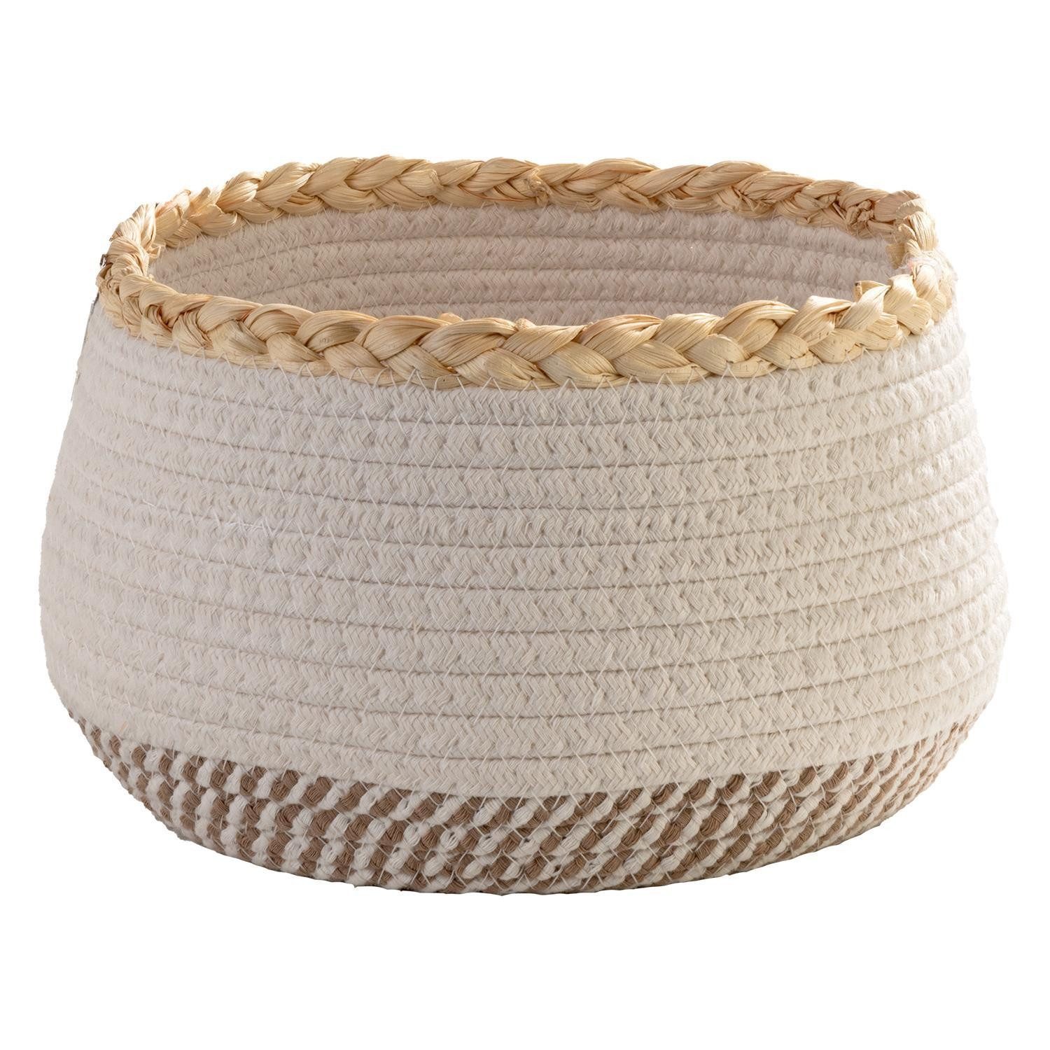 Home4You Aufbewahrungskorb, Ø 25 cm, Beige, Weiß, Baumwolle, ohne Griffe, (1 St)