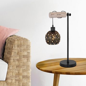 etc-shop Kugelleuchte, Leuchtmittel nicht inklusive, Tischlampe Tischleuchten Schlafzimmerleuchte Holz mit