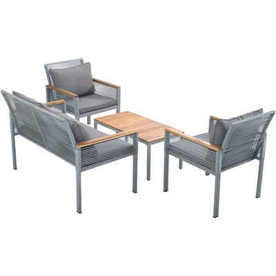 Fangqi Gartenlounge-Set Gartenmöbel Set mit bequemem Kissen,2 Sessel und Tisch Doppelsofa, (Doppelsofa, Outdoor, Rattan, Tisch und Stühle, grau)
