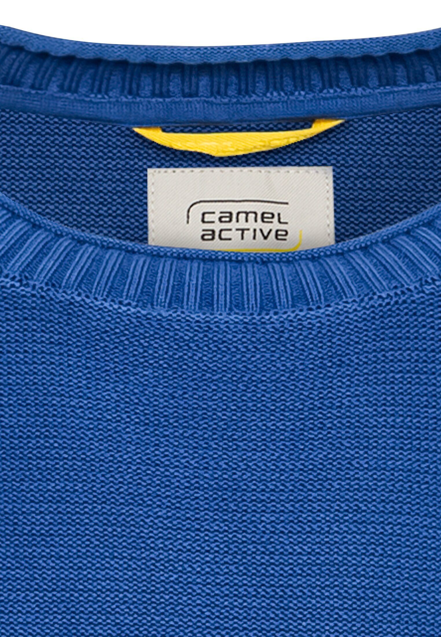 camel active Strickpullover Organic aus Cotton Blau Leder-Brandlabel