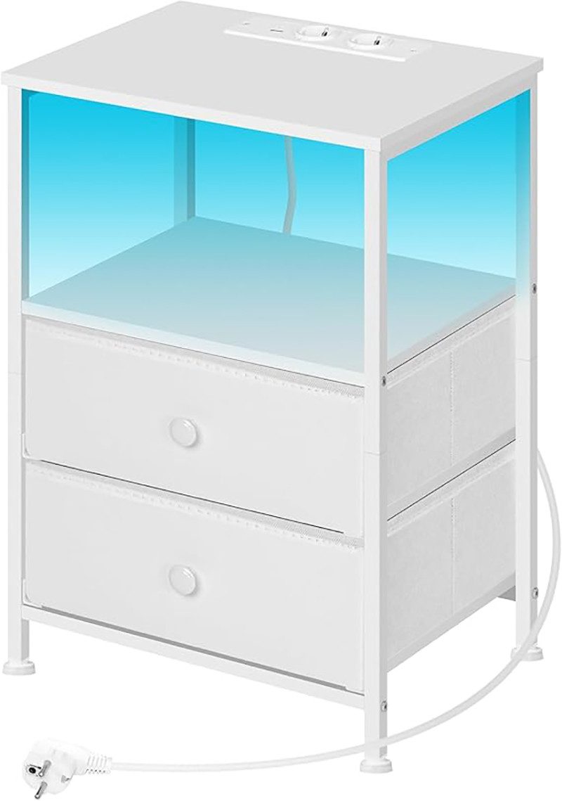 Woltu Nachttisch (1-St), mit Steckdosen LED-Beleuchtung Schubladen, Beistel günstig online kaufen