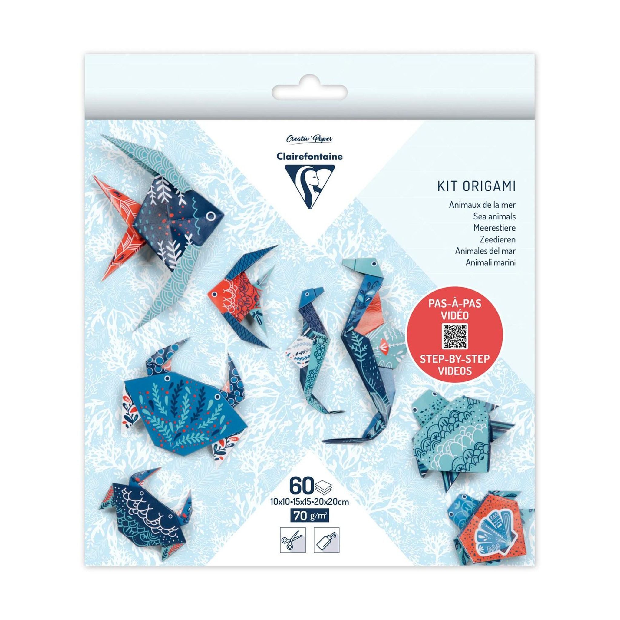 CLAIREFONTAINE Bastelkartonpapier Clairefontaine Origami, 60Bl 3 Formate, Fauna