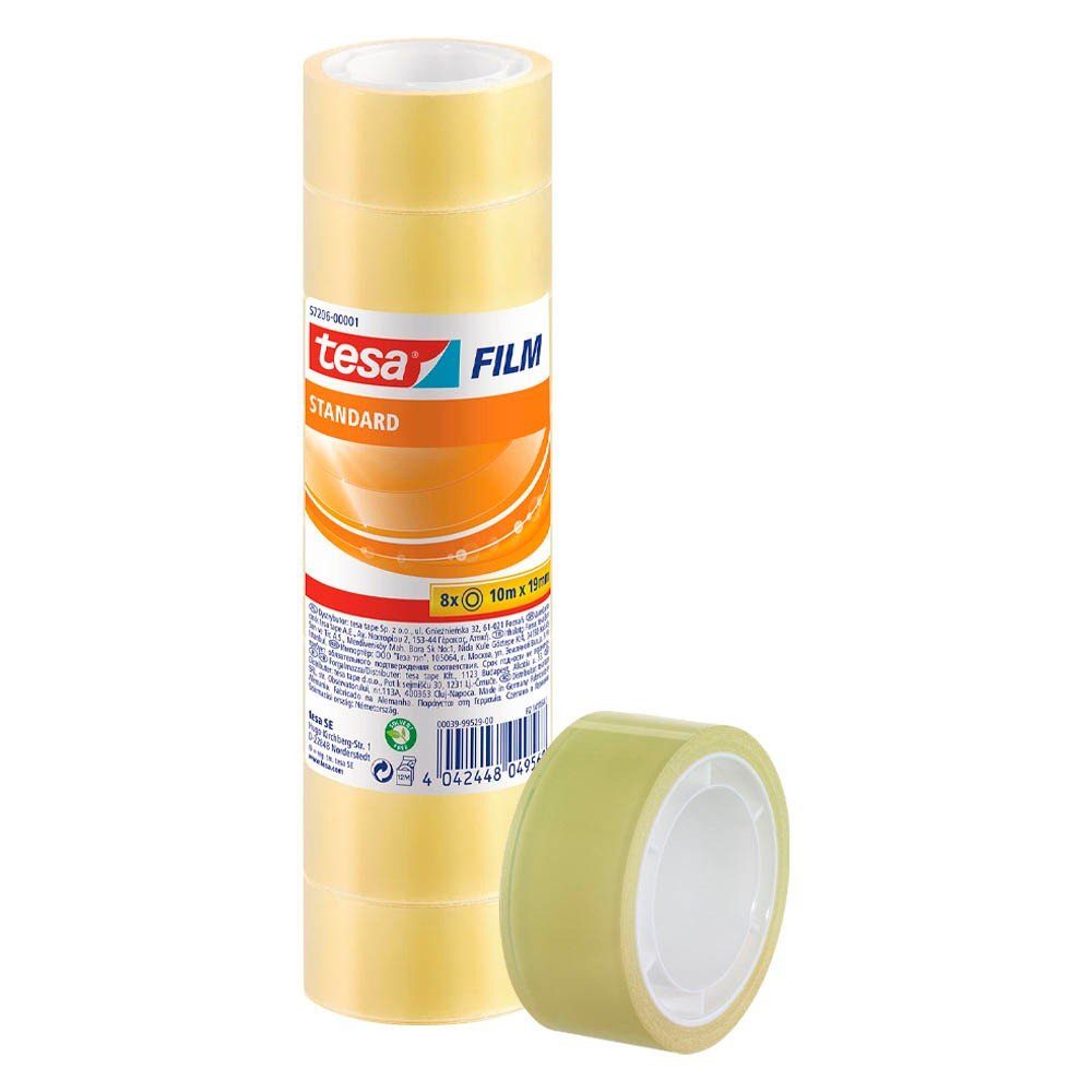 tesa Klebeband Standard 57206 Klebefilm transparent 19mm x 10m - 8 Rollen