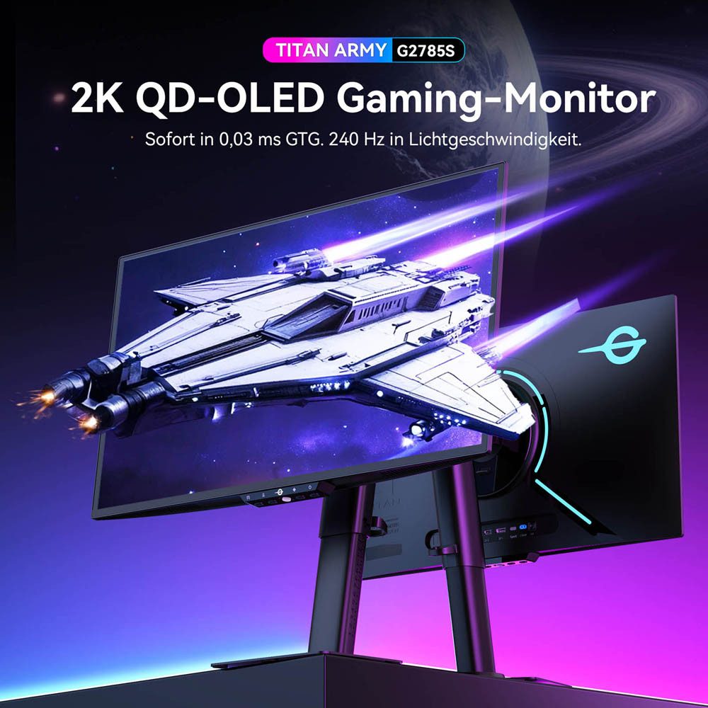 TITAN ARMY G2785S 16:9 QD-OLED QHD 240Hz Gaming-Monitor (2560 × 1440 px, 0.03 ms Reaktionszeit, 240 Hz, QD-OLED)
