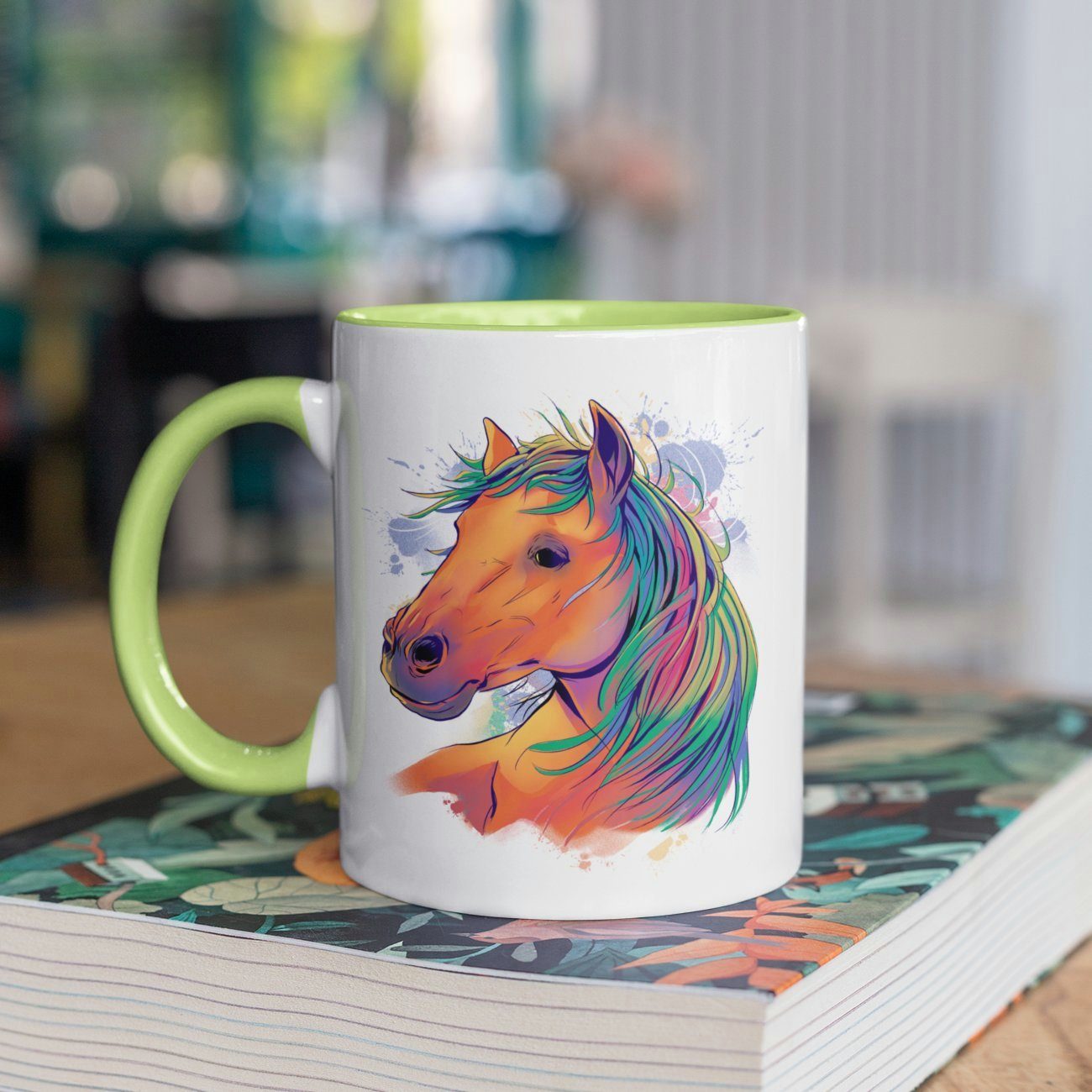 WS-Trend Tasse Pferd ml Teetasse, Kaffeetasse Hellgrün Kakaotasse Keramik, 330