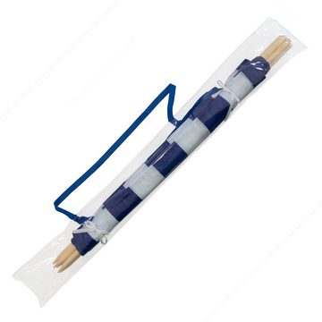 Idena Windschutz Idena - Windschutz in Blau-Weiß, mit Holzstäben, Tragegurt und Fixieru, Fixierungsbänder, Tragegurt