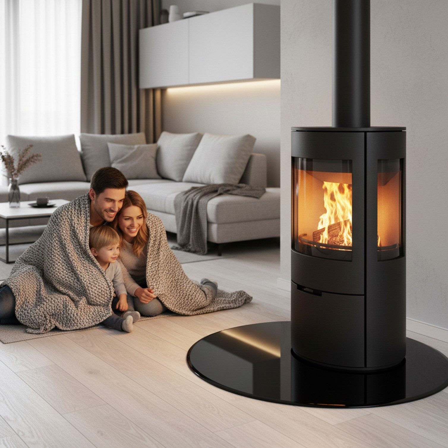 HOOZ Bodenschutzplatte Funkenschutzplatte aus 6mm ESG Ø80cm, rund mit Facettenschliff Schwarz, Kamin Glas, 1-St., belastbare Glasauflage, Glasplatte, Schutzglas, Bodenschutzglas für Kamin, Ofen und Boden