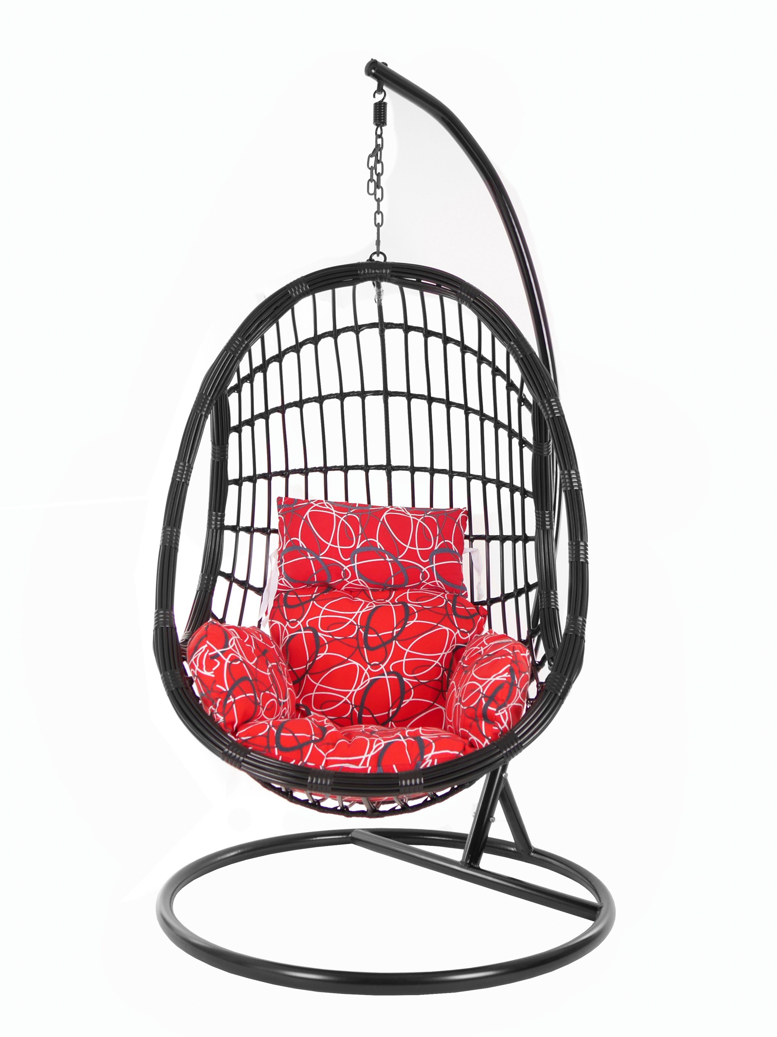 KIDEO Hängesessel mit Schwebesessel, Schwarz, Muster Loungemöbel, PALMANOVA und Kissen, Gestell red Hängesessel rot Chair, (3088 gemustert black, frizzy) Swing