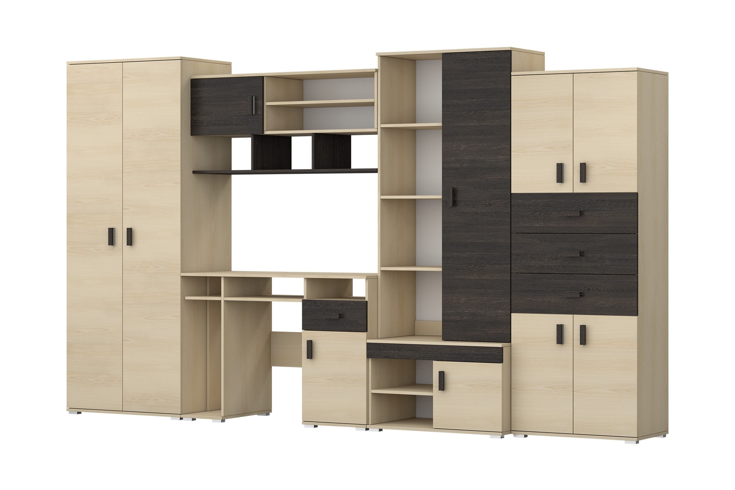 Deine Möbel 24 Jugendzimmer-Set NICO Wohnwand 350 cm mit Schreibtisch – Große Jugendzimmer, (Set, 1-tlg., Wohnwand Jugendzimmer in Esche / Eiche Canterbury Opti – Bild 4 von 5