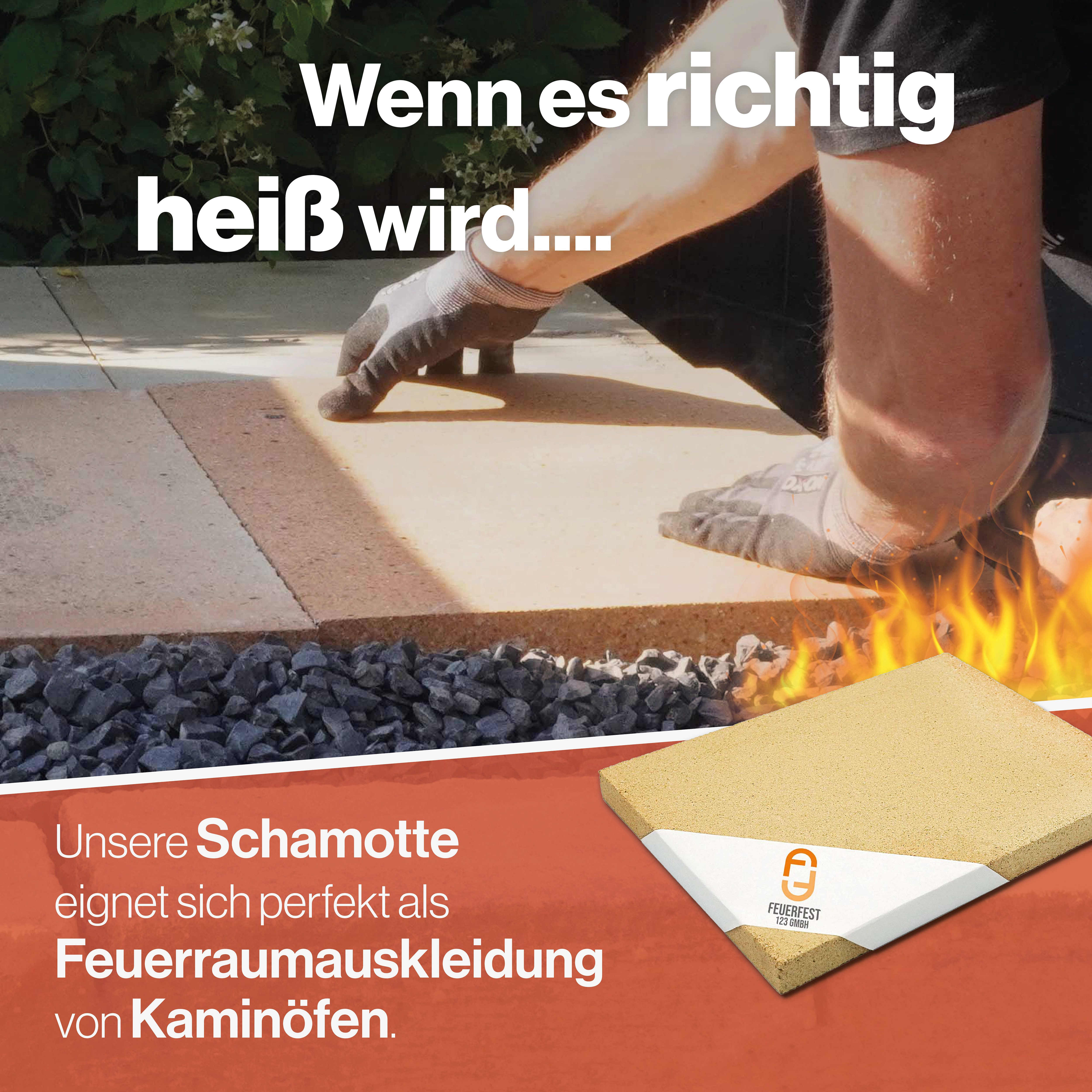 Feuerfest 123 GmbH Feuerraumplatten Schamotteplatten Schamottsteine - Für Kaminofen & Gartengrill, - Hitzebeständig bis 1.400 °C - Lebensmittelecht für Pizzaofen