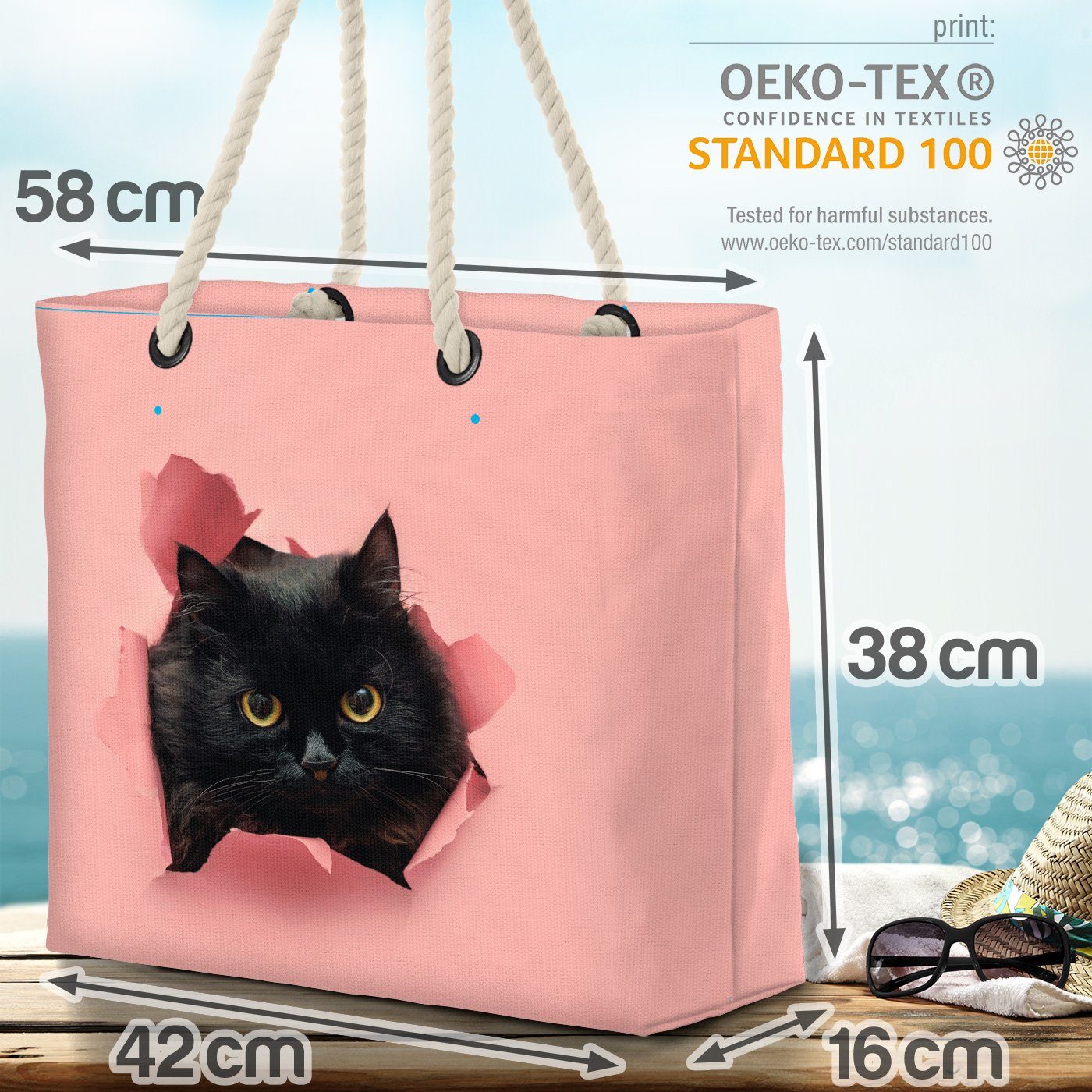 Katze Scottish Haustier Kätzchen VOID Katze grau Bag Kartäuser (1-tlg), Tier Strandtasche Schwarze Beach