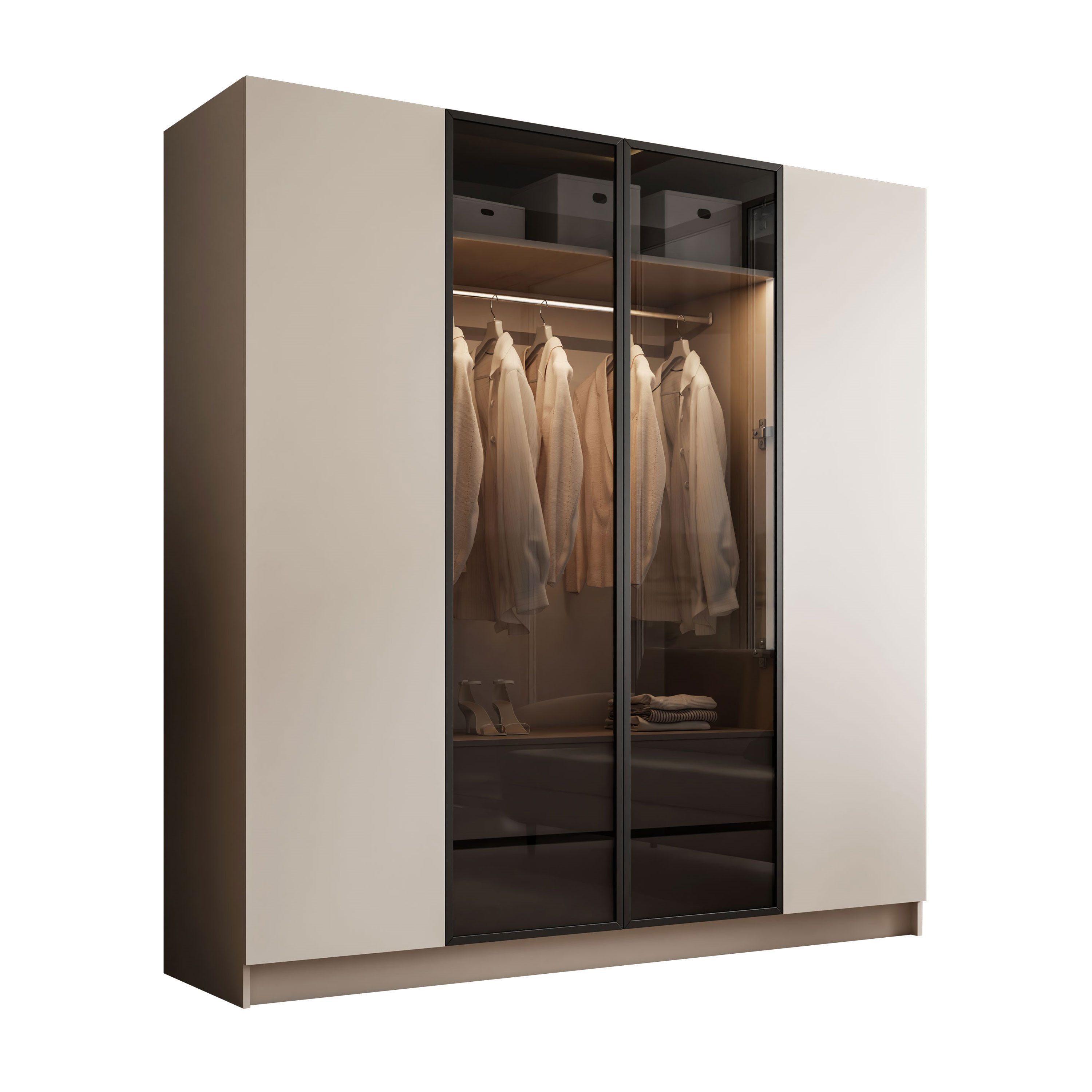 Lookway Kleiderschrank ATRIUM Vier­türiger Schrank mit Glasfront inklusive Trageservice