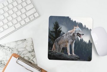MuchoWow Mauspad Wolf - Tier - Wald (1-St), Gaming, Mousepad, Büro, 20x20 cm, Mausunterlage