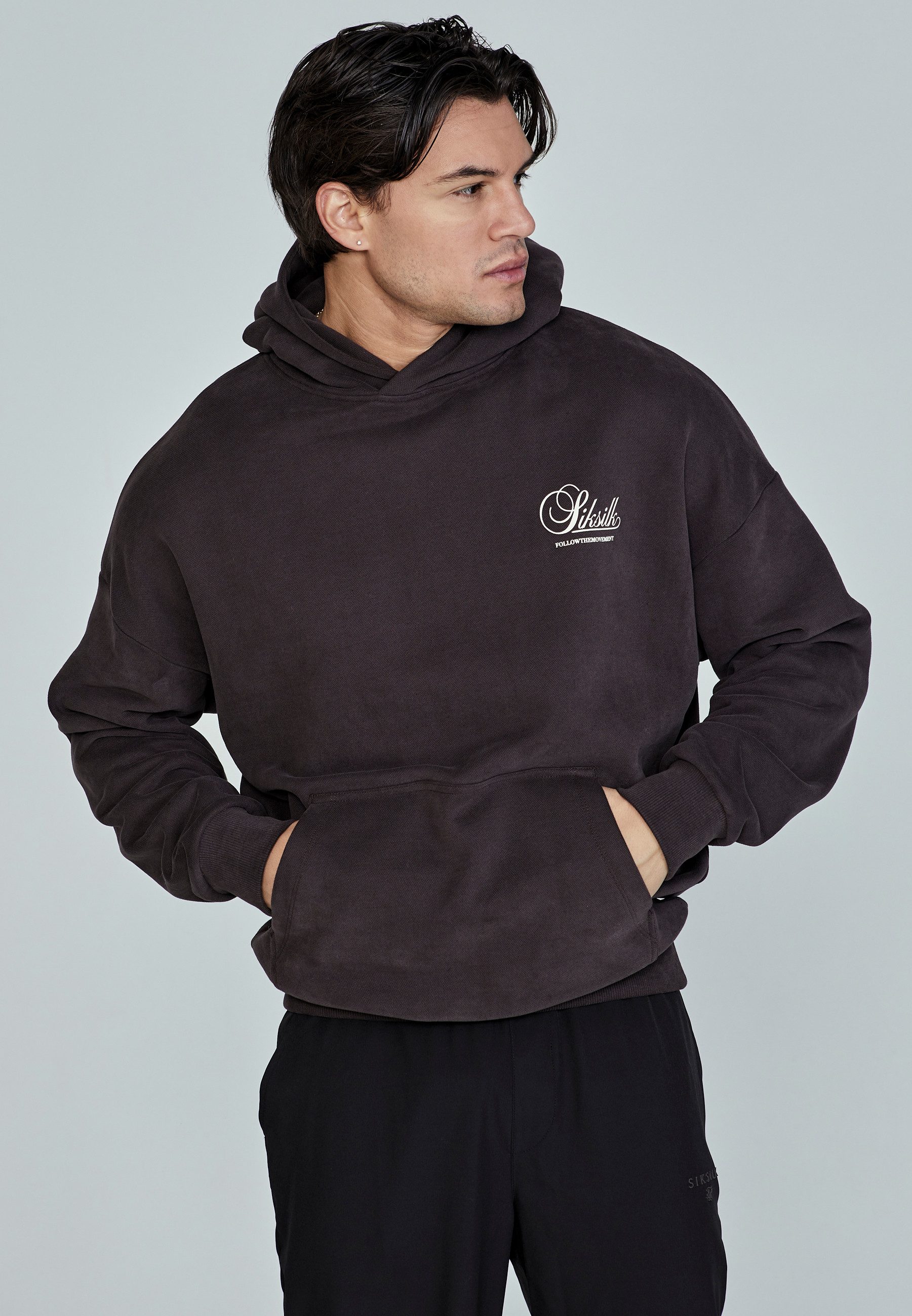 Siksilk Hoodie SikSilk Herren Braunes Grafik Kapuzenpullover