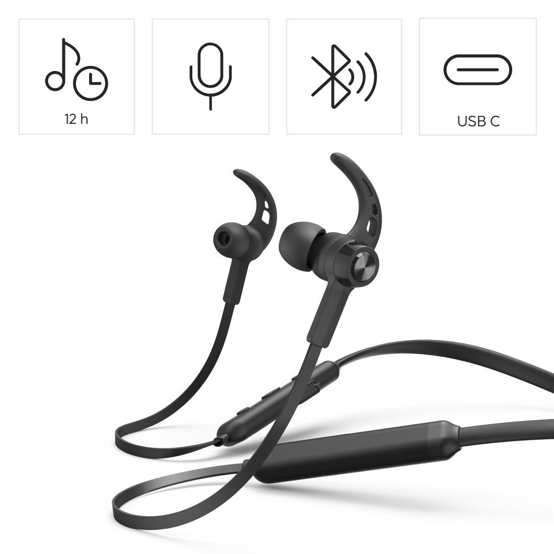 Hama Bluetooth Kopfhörer, Sportkopfhörer (In-Ear, Mikrofon, Ear-Hook) In-Ear-Kopfhörer (Freisprechfunktion, Sprachsteuerung, integrierte Steuerung für Anrufe und Musik, Google Assistant, Siri, A2DP Bluetooth, HFP, AVRCP Bluetooth)