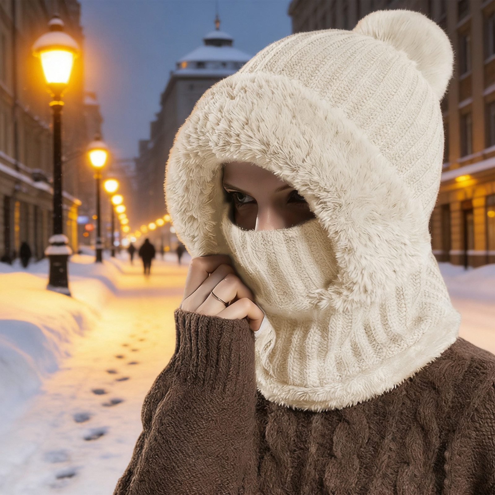 MODFU Strickmütze Wärmeisolierende Unisex-Wintermütze Multifunktions-Kapuze günstig online kaufen