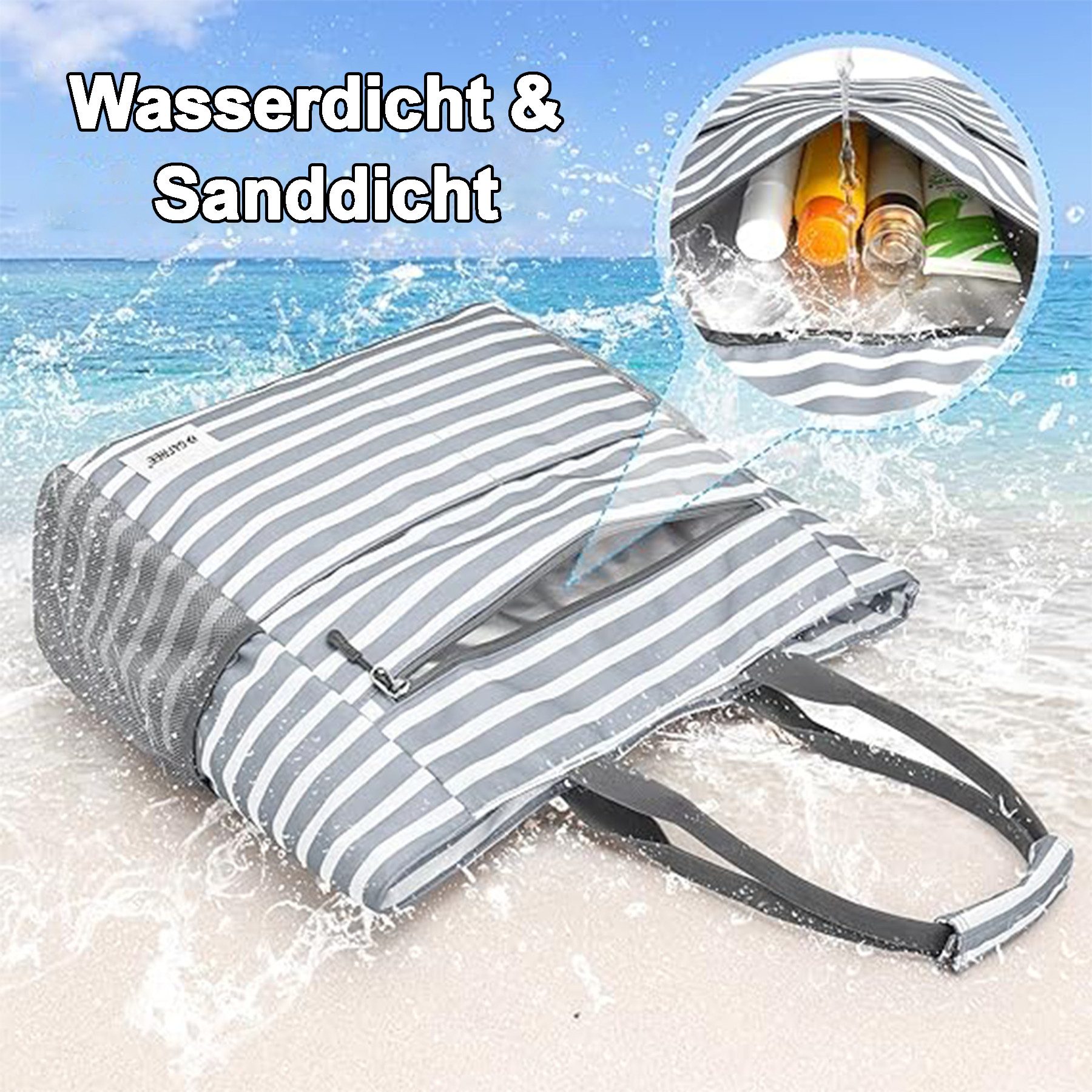 Mutig Strandtasche Große Strandtasche mit Reißverschluss, wasserdicht & sanddicht (Damen Umhängetasche / Tragetasche / Shopper, itness- & Reisetasche für Strand – Bild 5 von 5